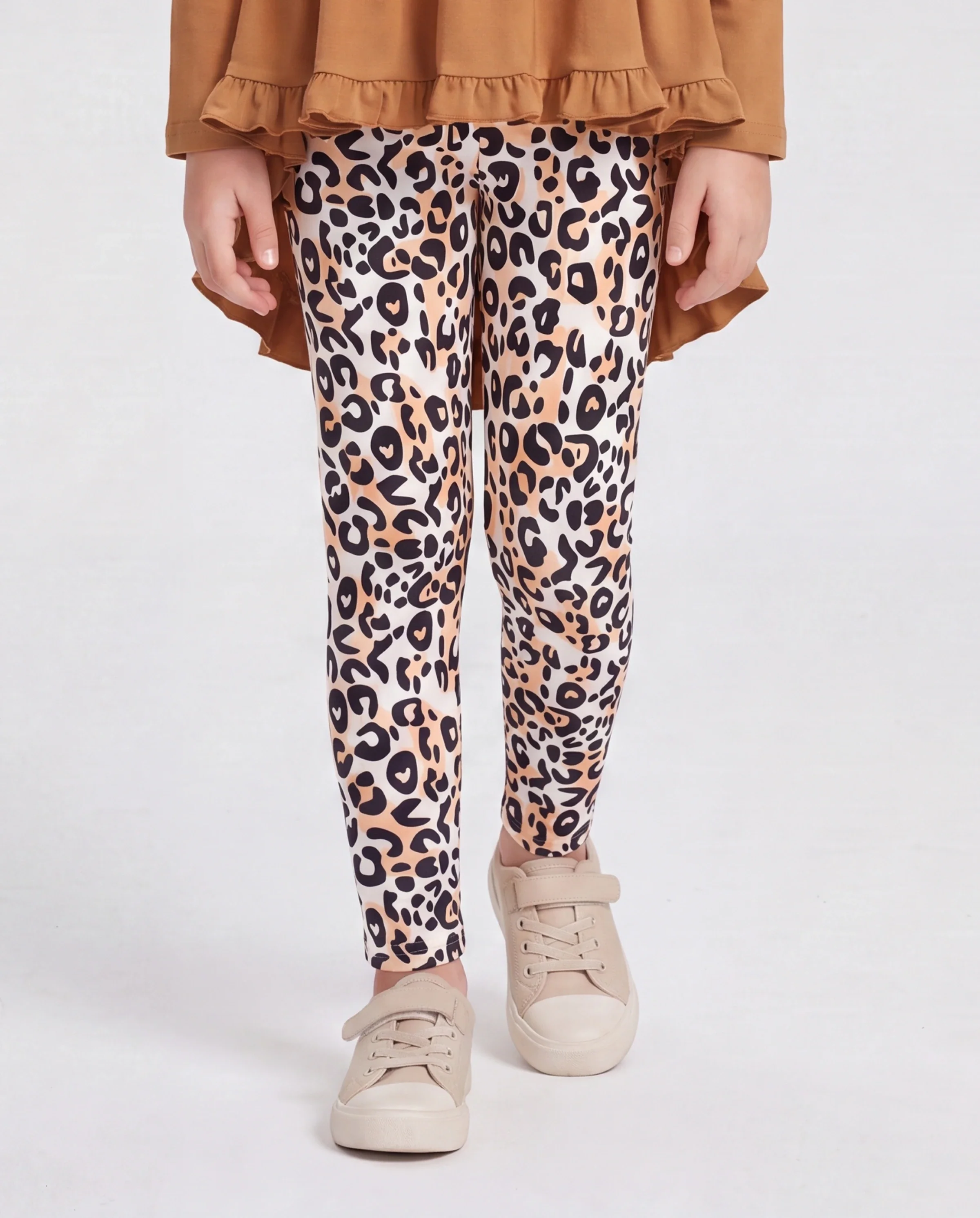 2-piece Kid Girl Bowknot Ruffled Long-sleeves Tee and Flower Allover Print Pants Brown - Image 4