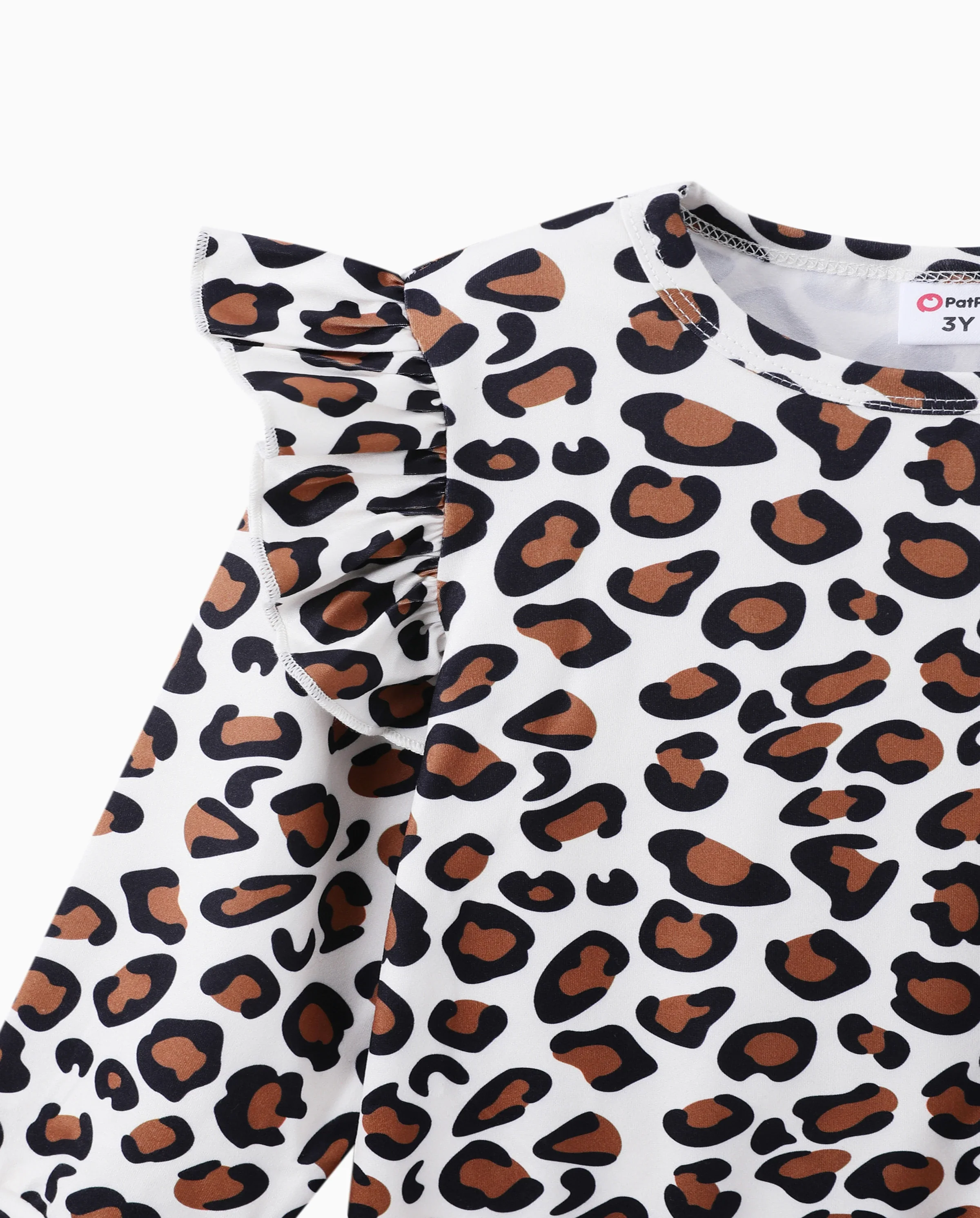 2-piece Toddler Girl Leopard Print Flutter Long-sleeve Top and Heart Pattern Pants Set Black - Image 6