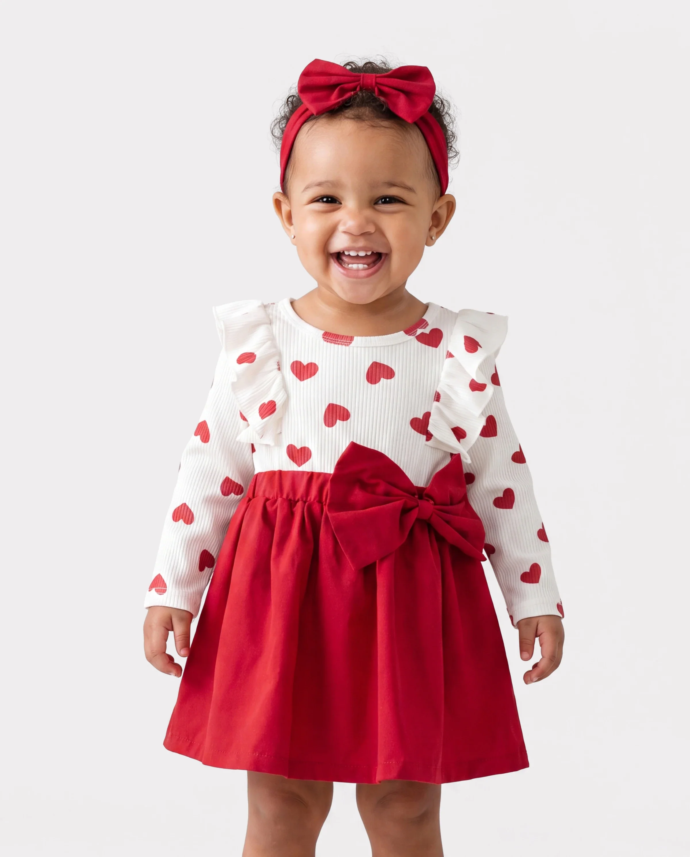 2pcs Baby Girl Heart-shaped and Bow Dress Set Red - Image 4
