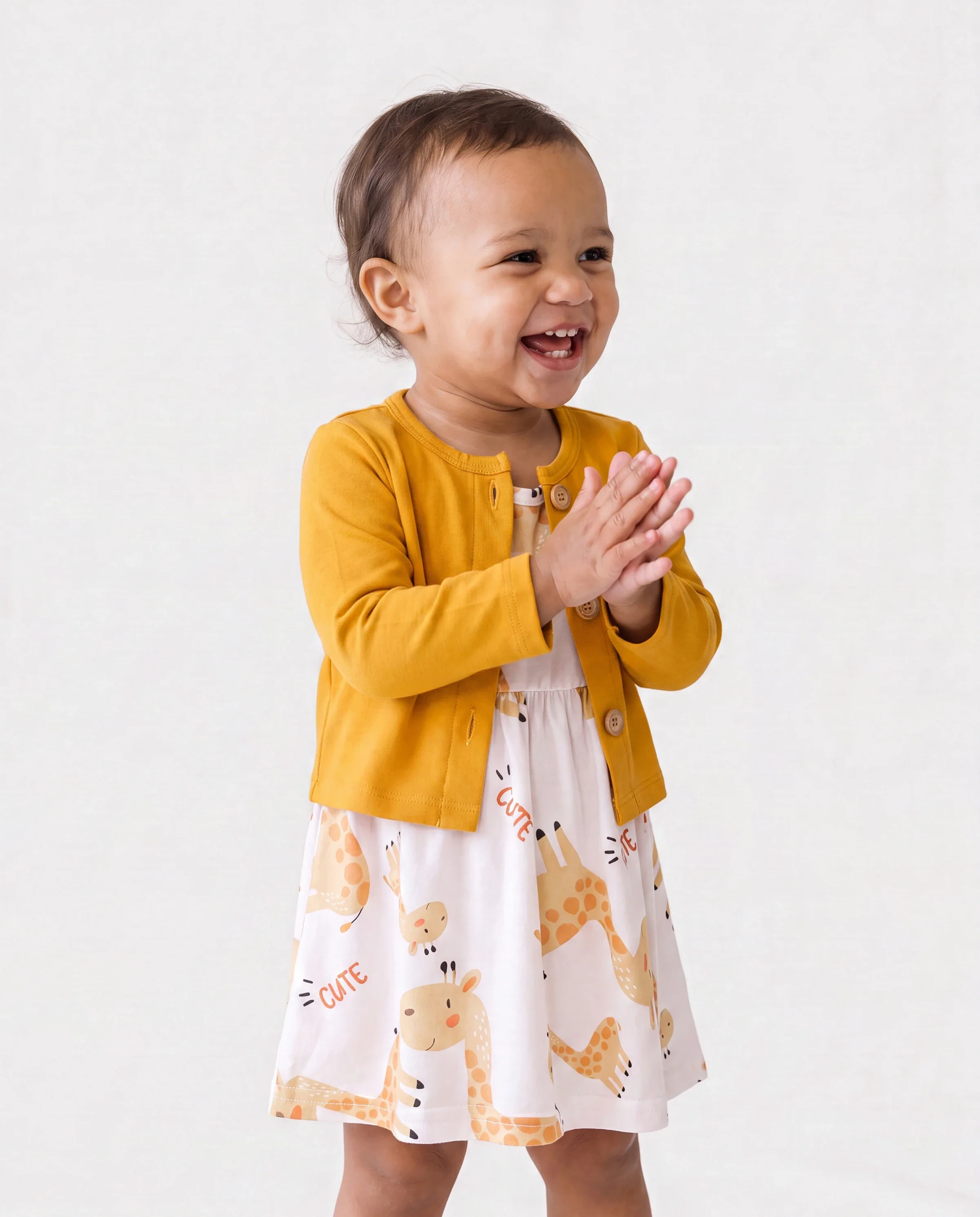 2pcs Baby Girl Pink Cardigan and Elephant Print Dress Set Ginger-2