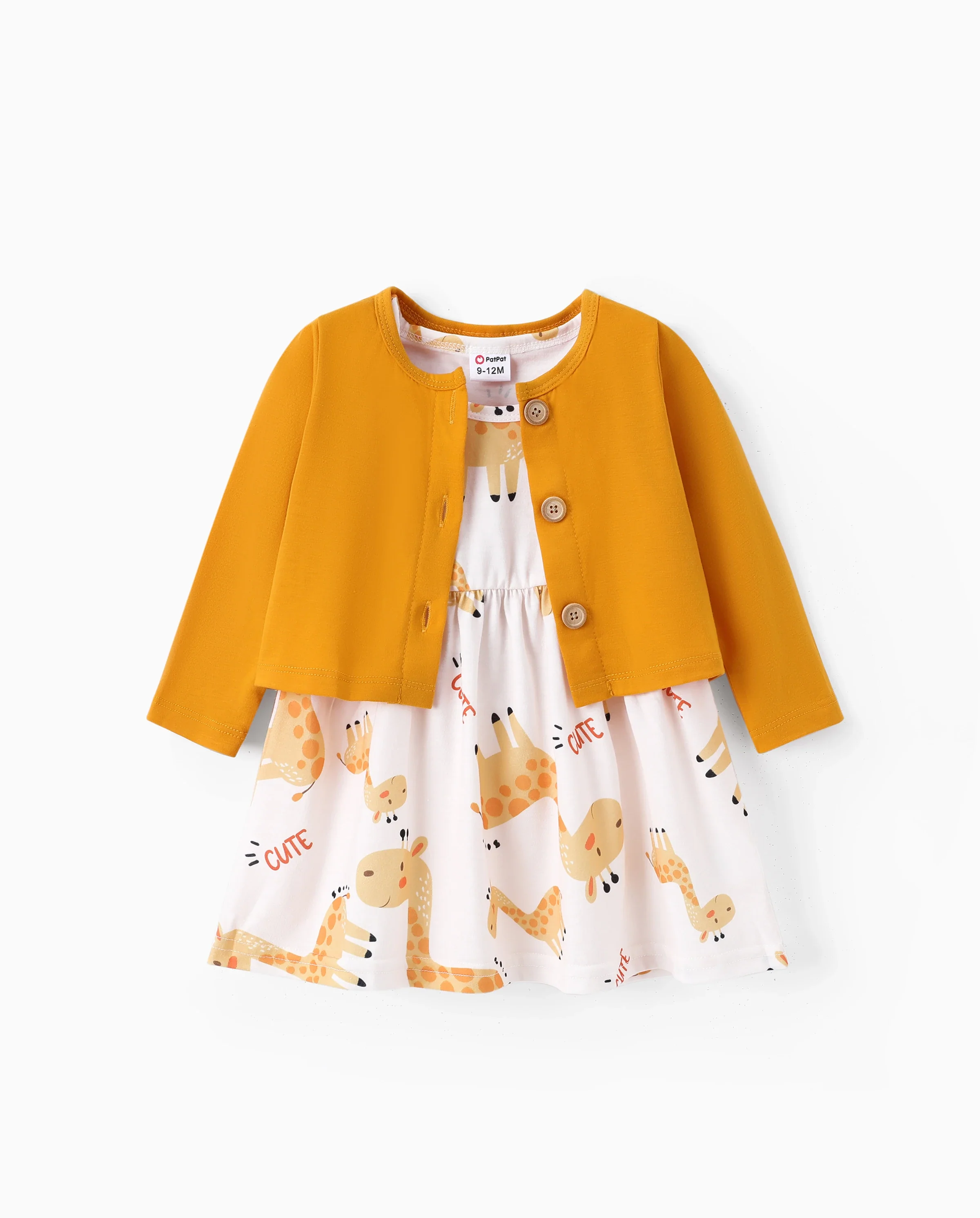 2pcs Baby Girl Pink Cardigan and Elephant Print Dress Set Ginger-2 - Image 6