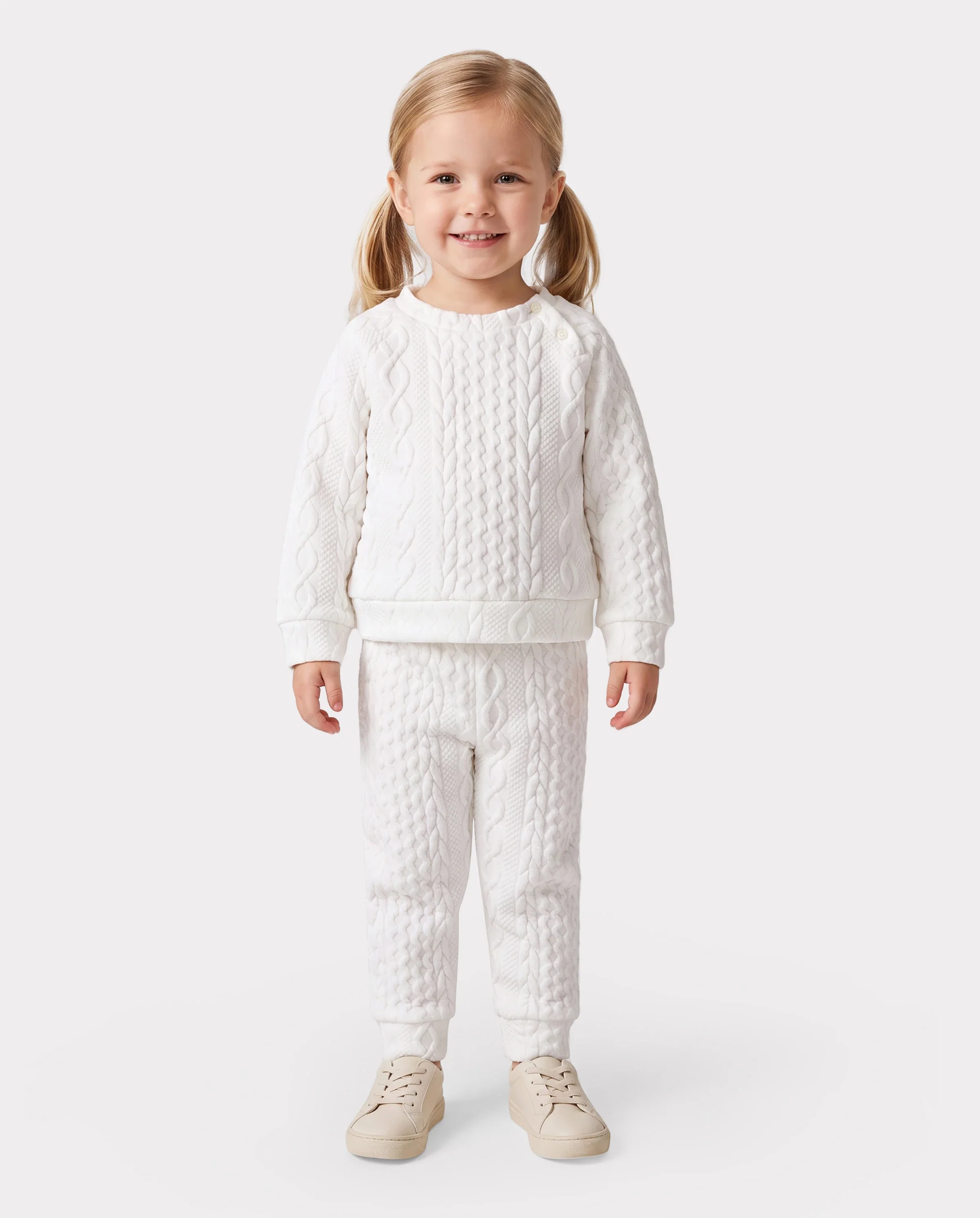 Baby Boy/Girl Clothes 2pcs Solid Knitted Sweatshirt and Pants Set White