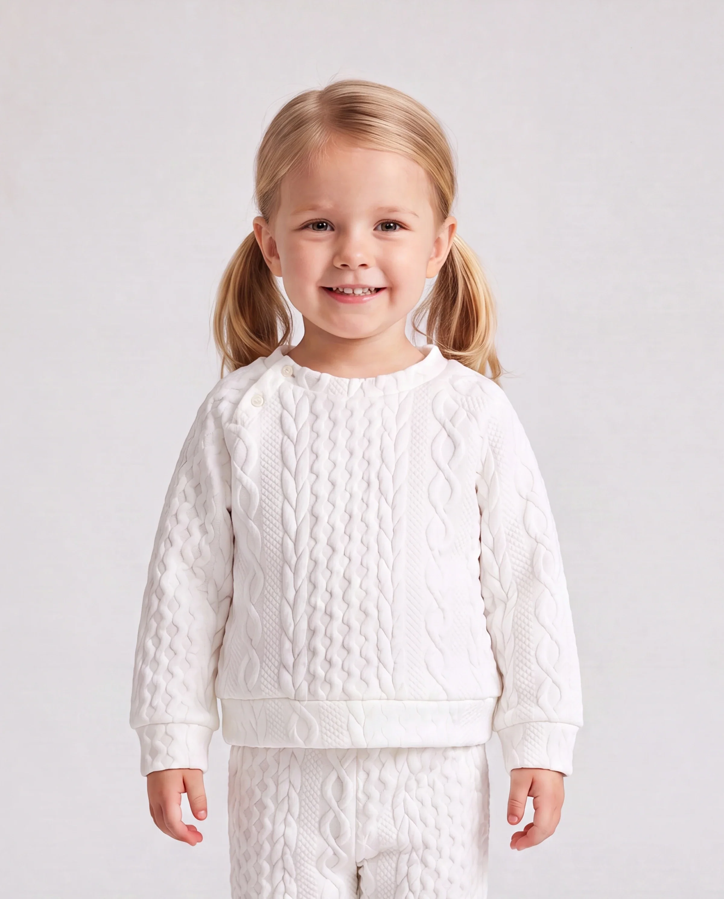 Baby Boy/Girl Clothes 2pcs Solid Knitted Sweatshirt and Pants Set White - Image 3