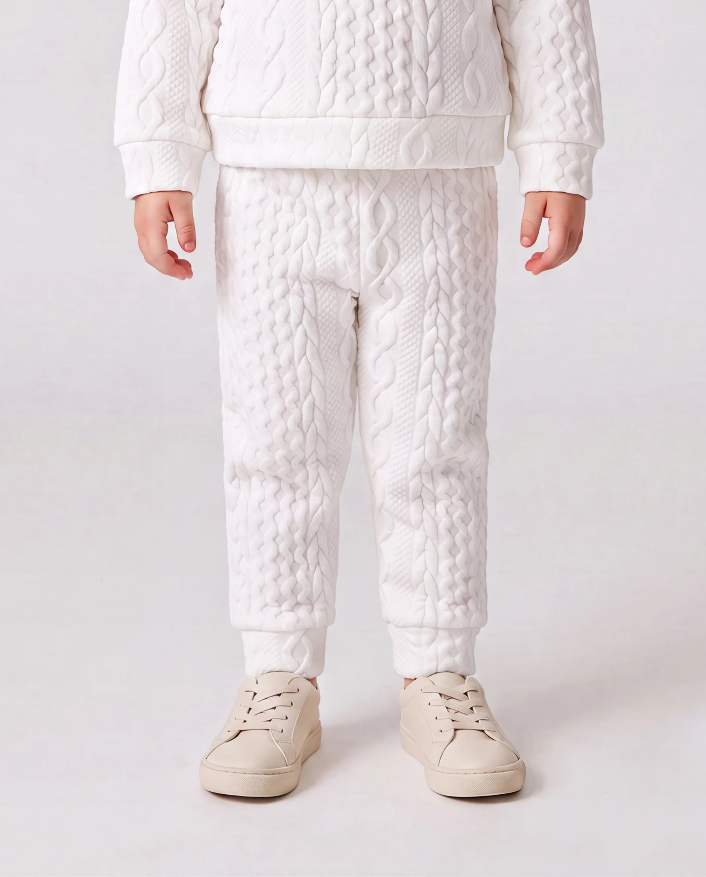 Baby Boy/Girl Clothes 2pcs Solid Knitted Sweatshirt and Pants Set White - Image 4