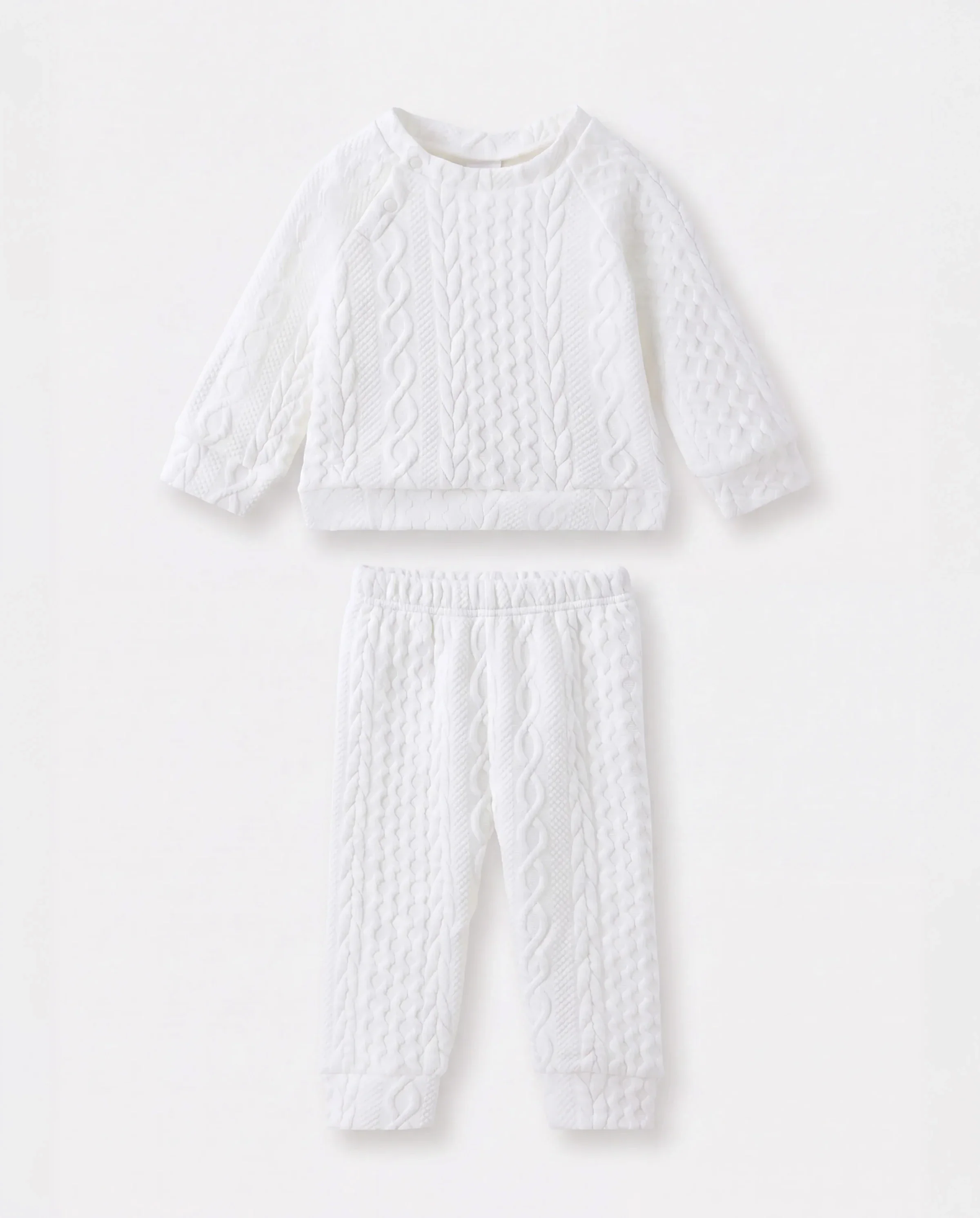 Baby Boy/Girl Clothes 2pcs Solid Knitted Sweatshirt and Pants Set White - Image 6