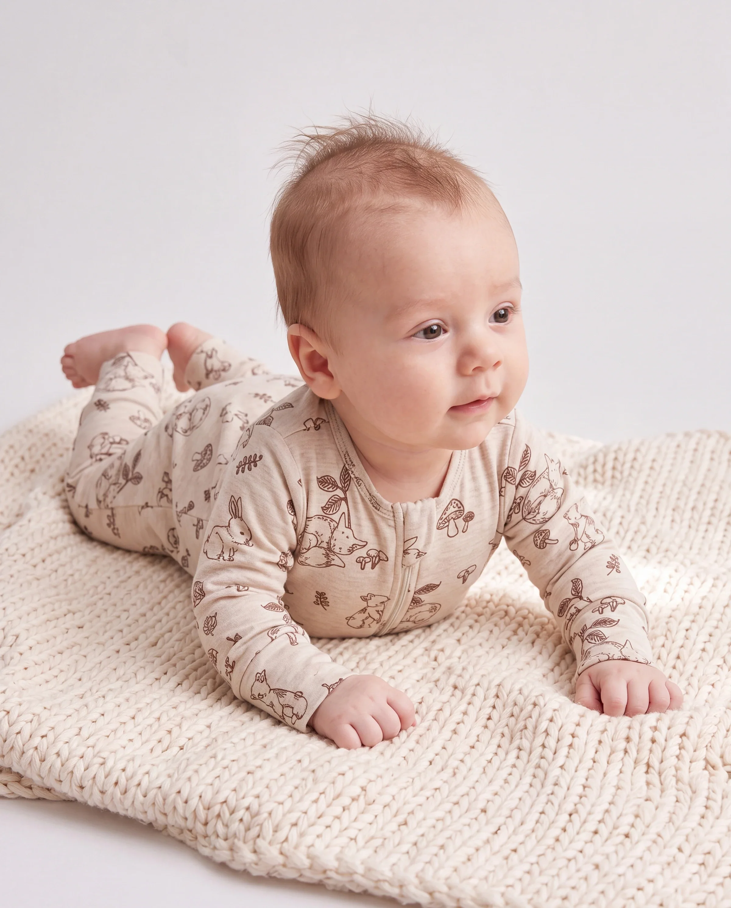 Baby Boy/Girl Plant Print Zip-up Snug-Fitting Wool Pajamas Apricot - Image 2