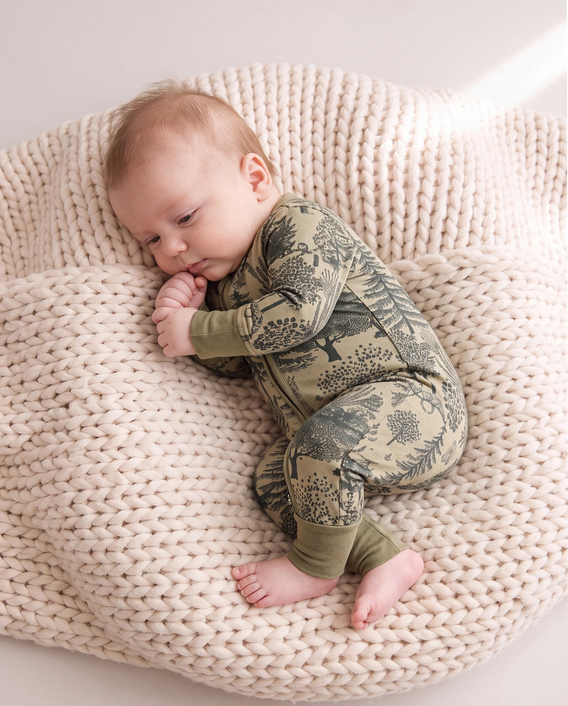 Baby Boy/Girl Plant Print Zip-up Snug-Fitting Wool Pajamas Green - Image 3
