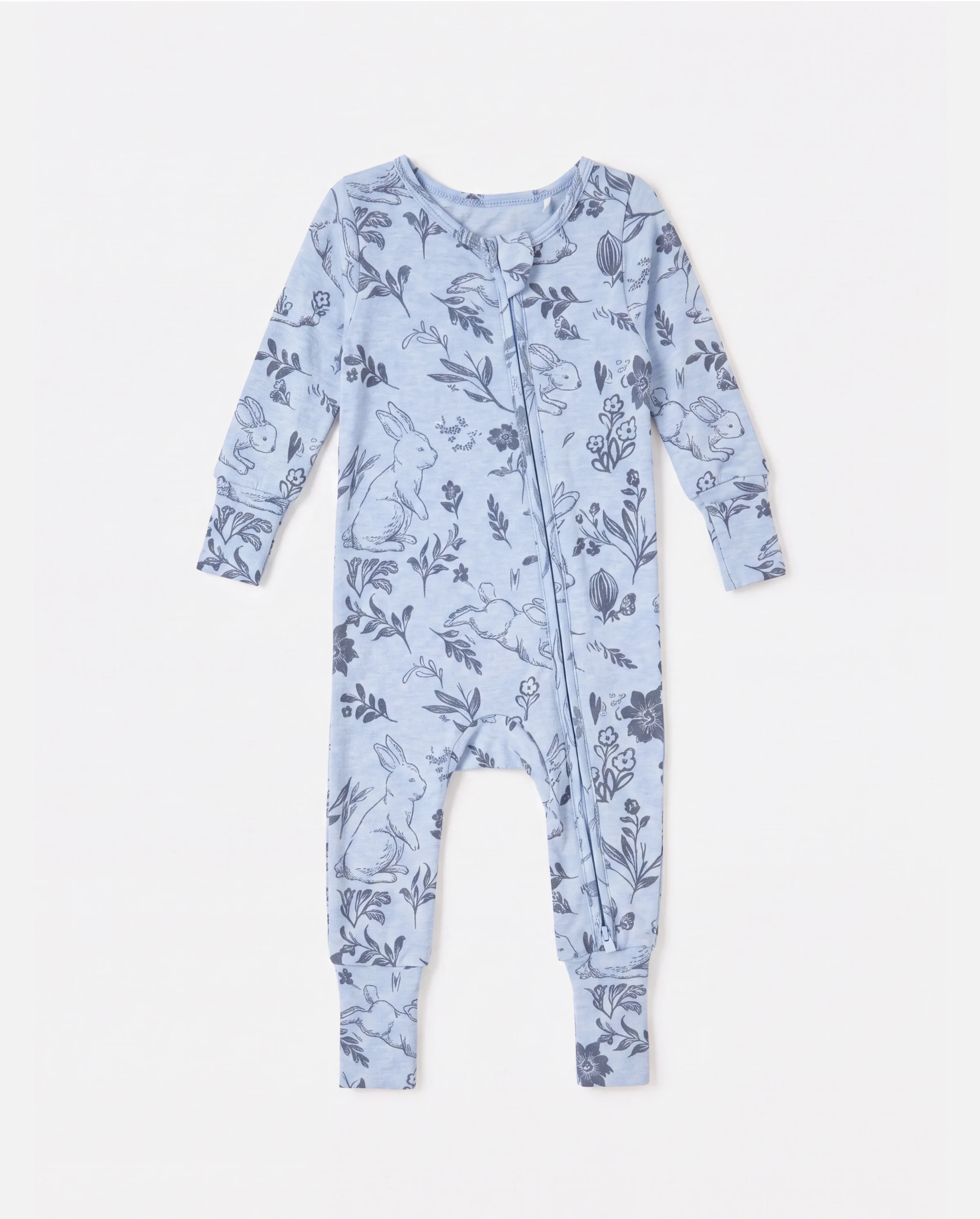 Baby Boy/Girl Plant Print Zip-up Snug-Fitting Wool Pajamas Light Blue - Image 5
