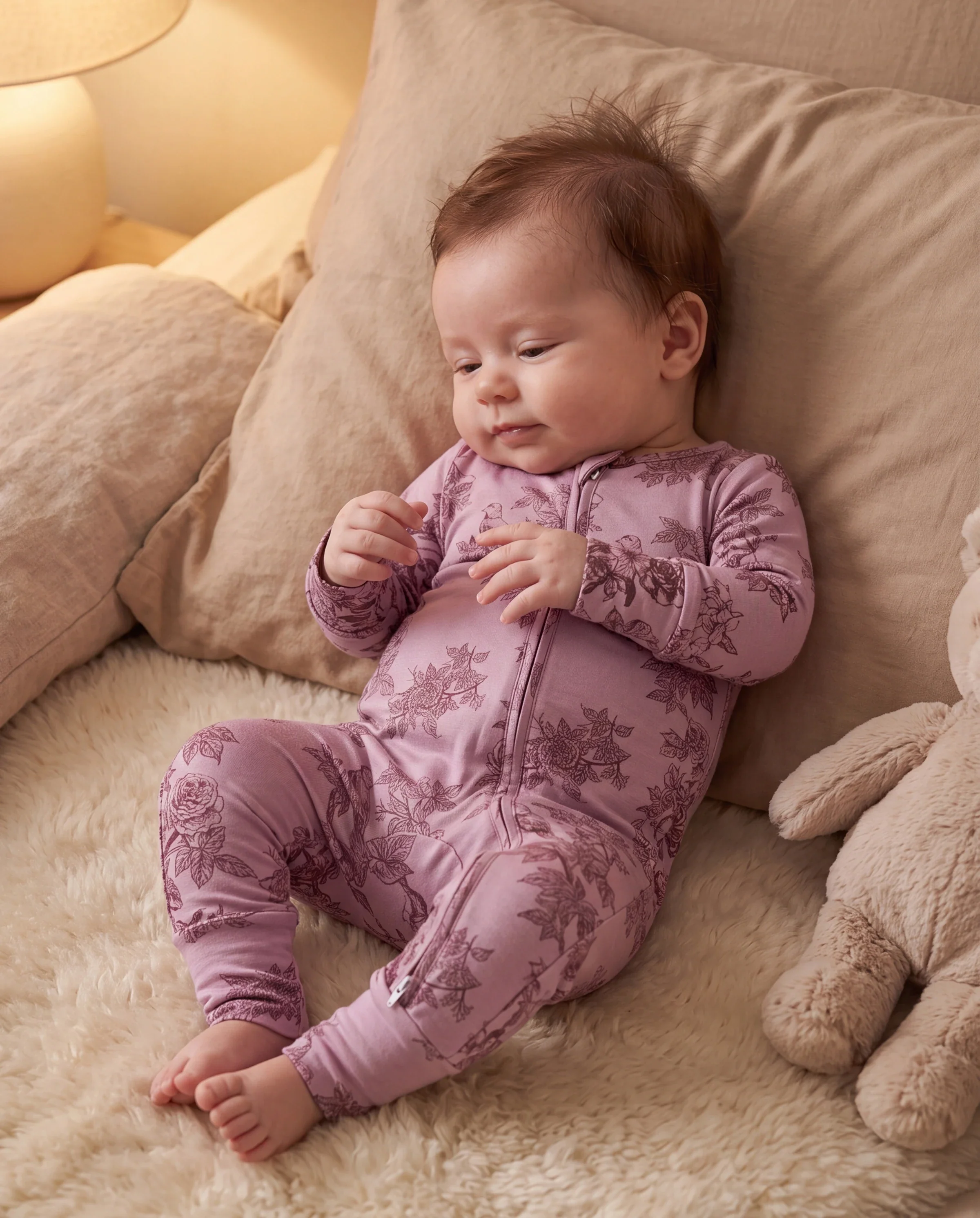 Baby Boy/Girl Plant Print Zip-up Snug-Fitting Wool Pajamas Pink - Image 6