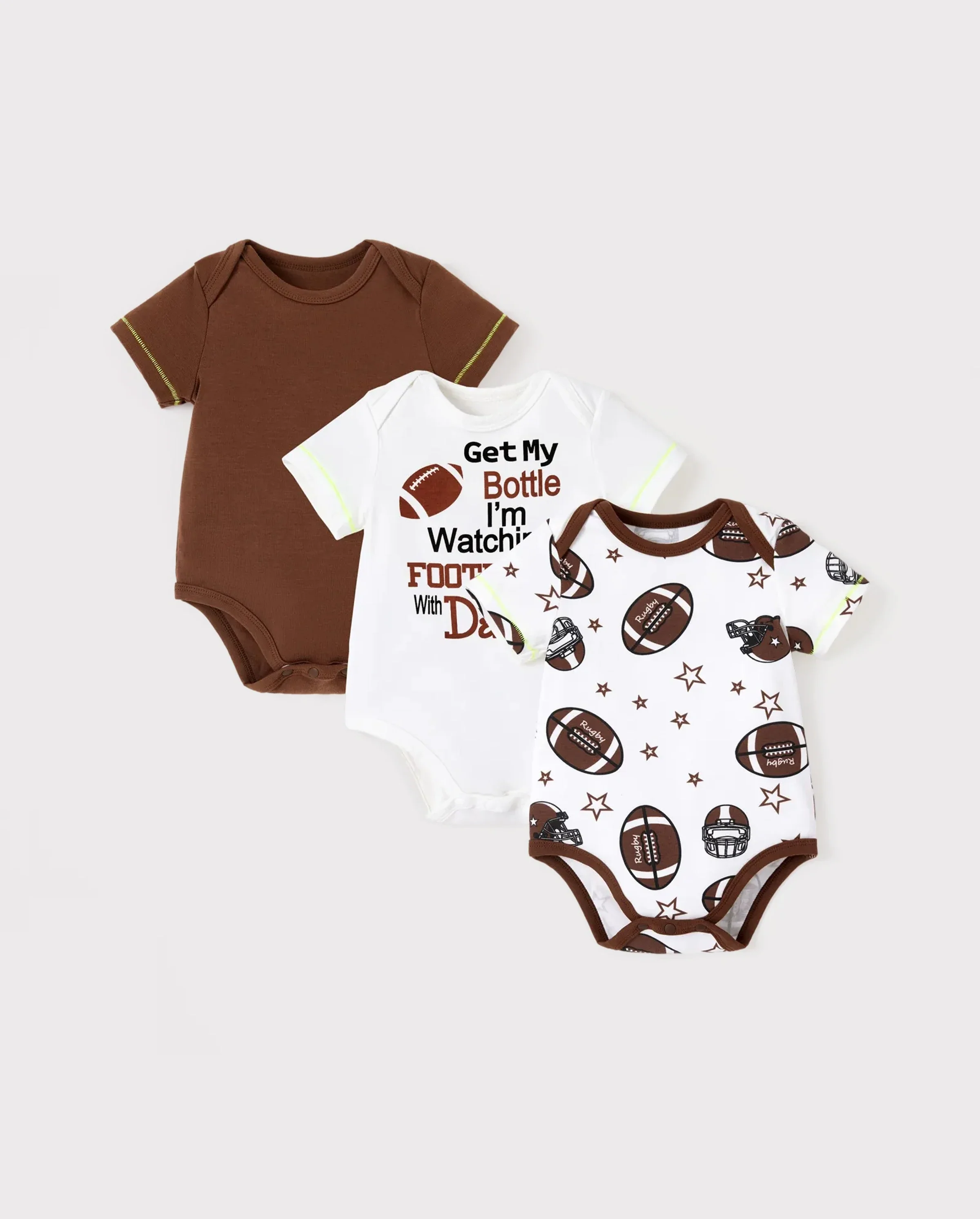 Baby Boy/Girl Playful Print 3pcs Rompers Set Brown - Image 6