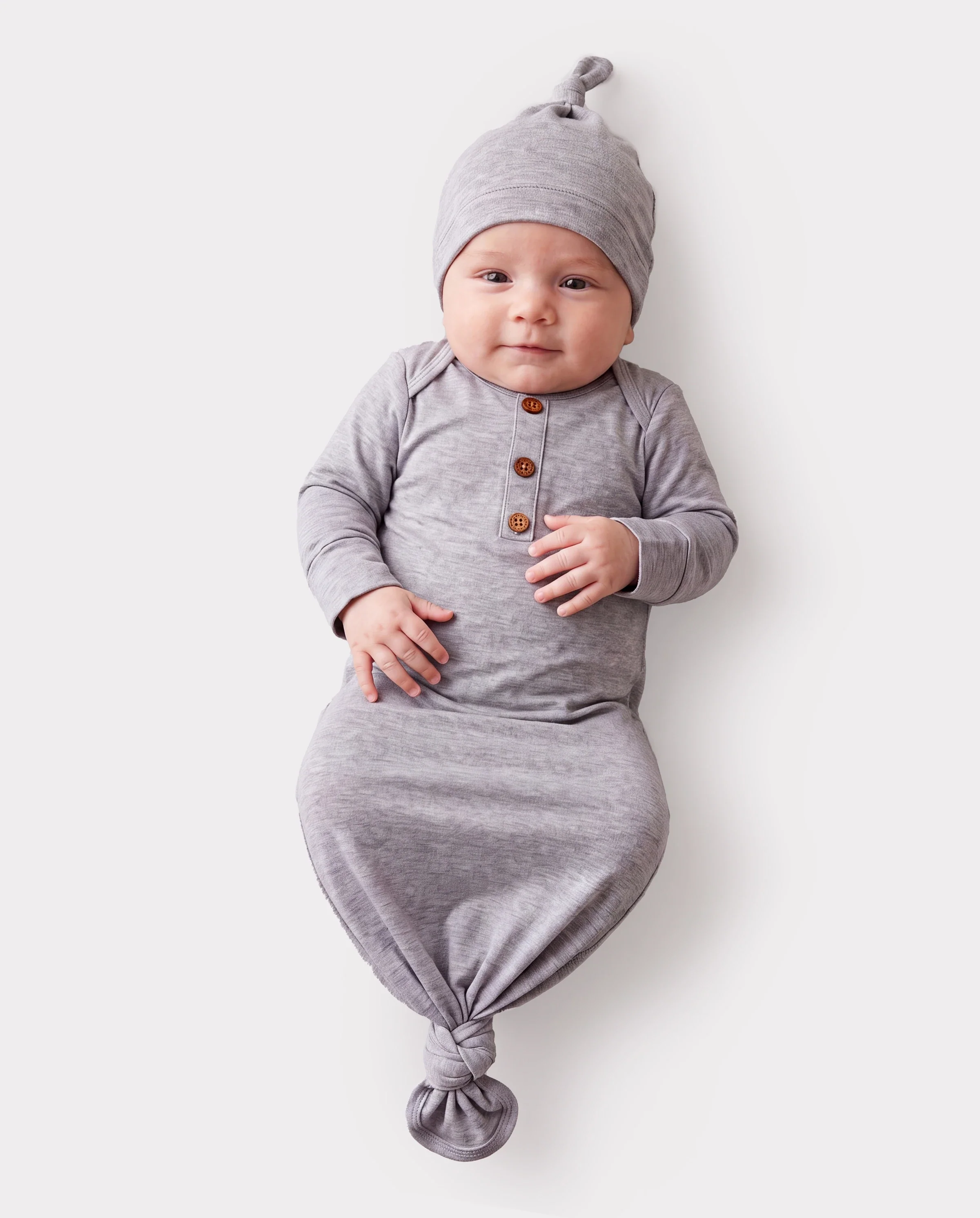 Baby Boy/Girl Solid Color Baby Sleeping Bag Infant Gown with Hat Grey