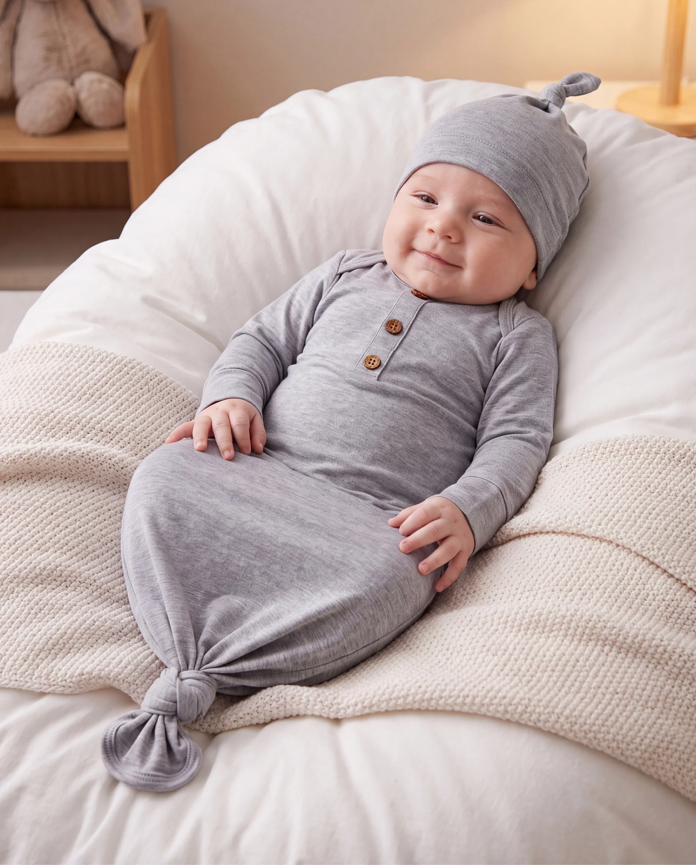 Baby Boy/Girl Solid Color Baby Sleeping Bag Infant Gown with Hat Grey - Image 6