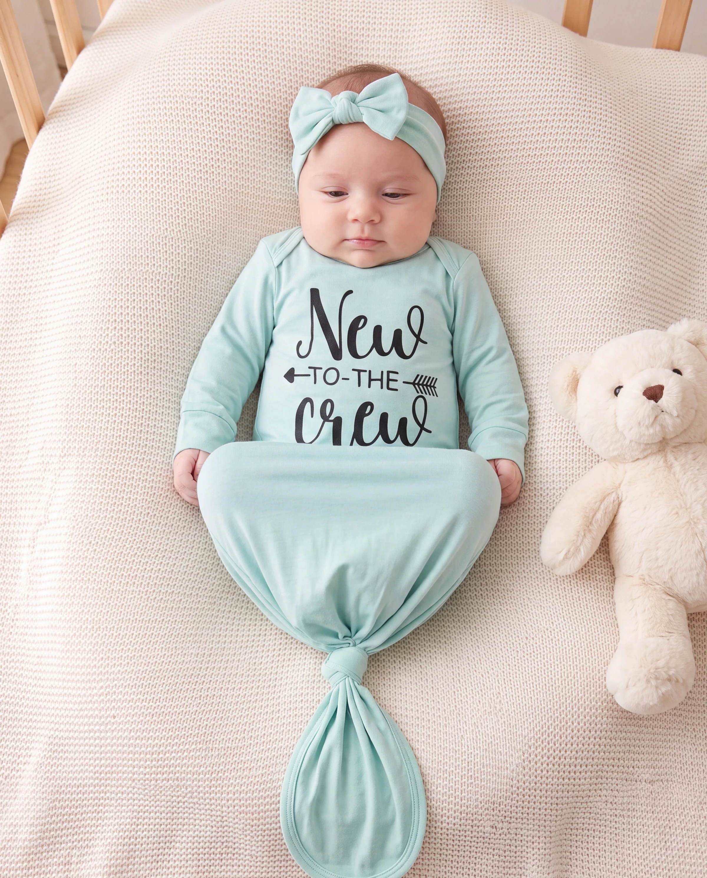 Baby / Girl Bamboo Sleeping Bag Infant Gown with Headband Light Green - Image 6