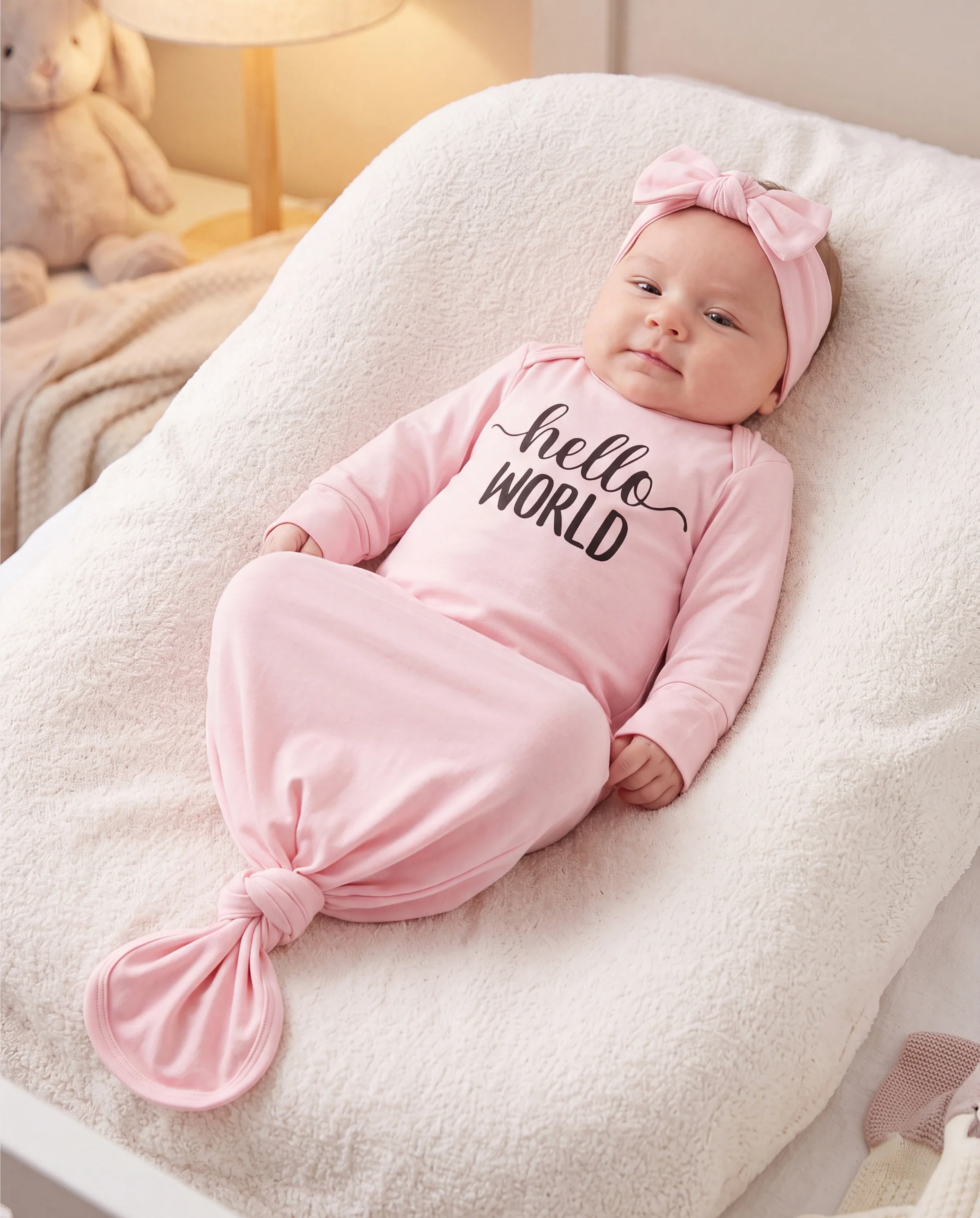 Baby / Girl Bamboo Sleeping Bag Infant Gown with Headband Pink - Image 6