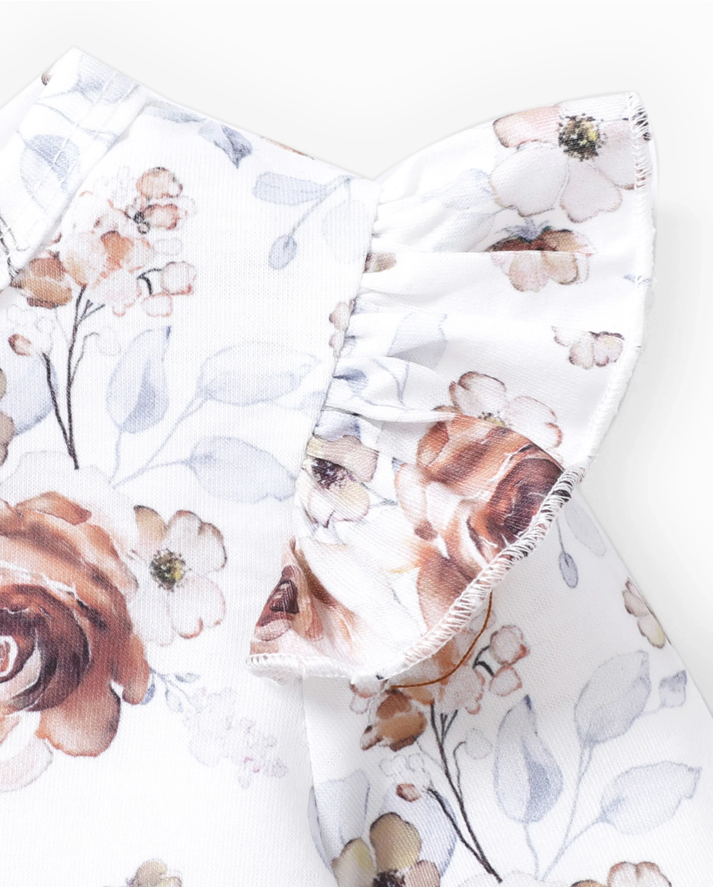 Baby Girl Clothes 2PCS Sweet Big Flower Flutter Sleeve Set
 Brown - Image 6