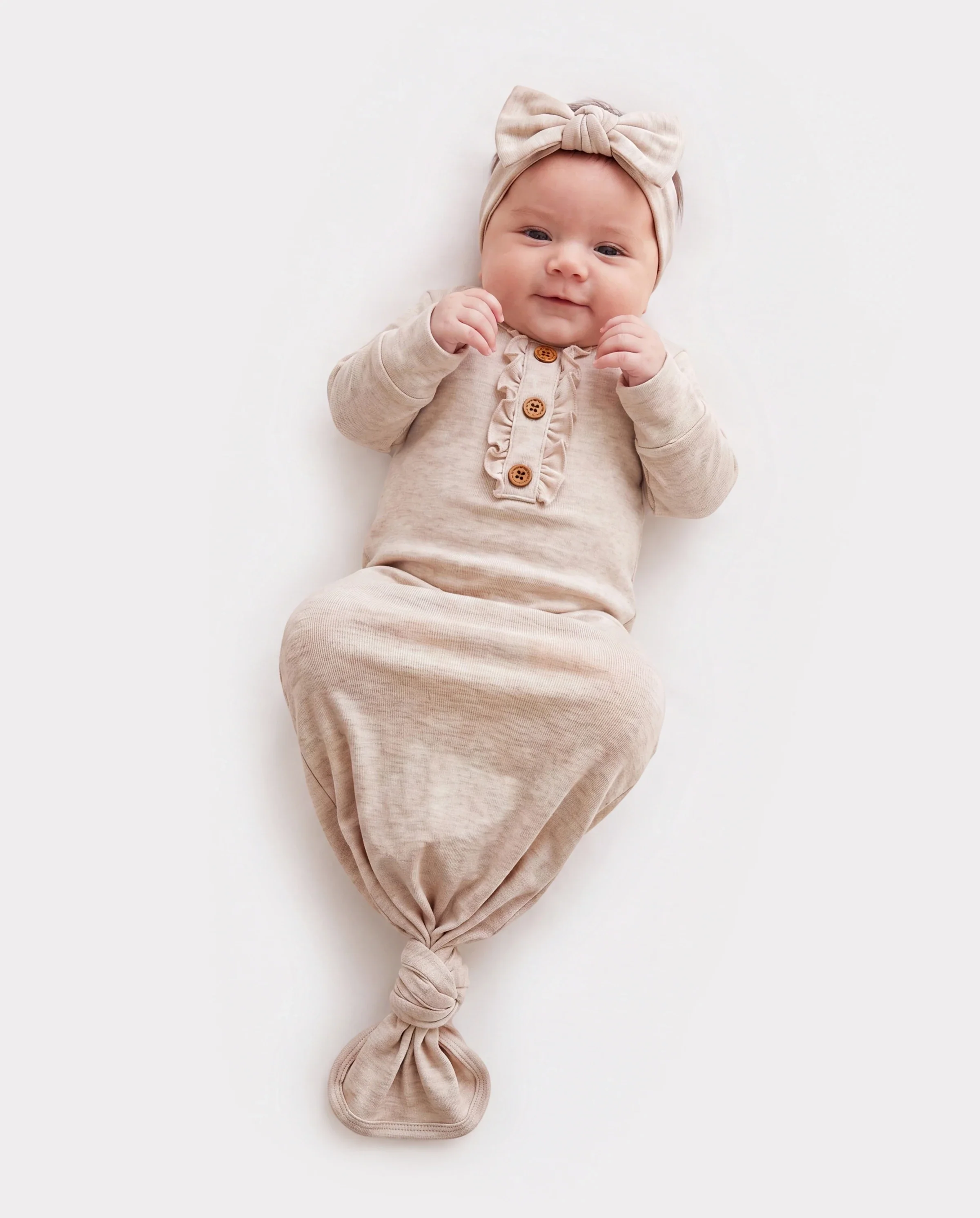 Baby Girl Wool Sleeping Bag Infant Gown with Headband Apricot