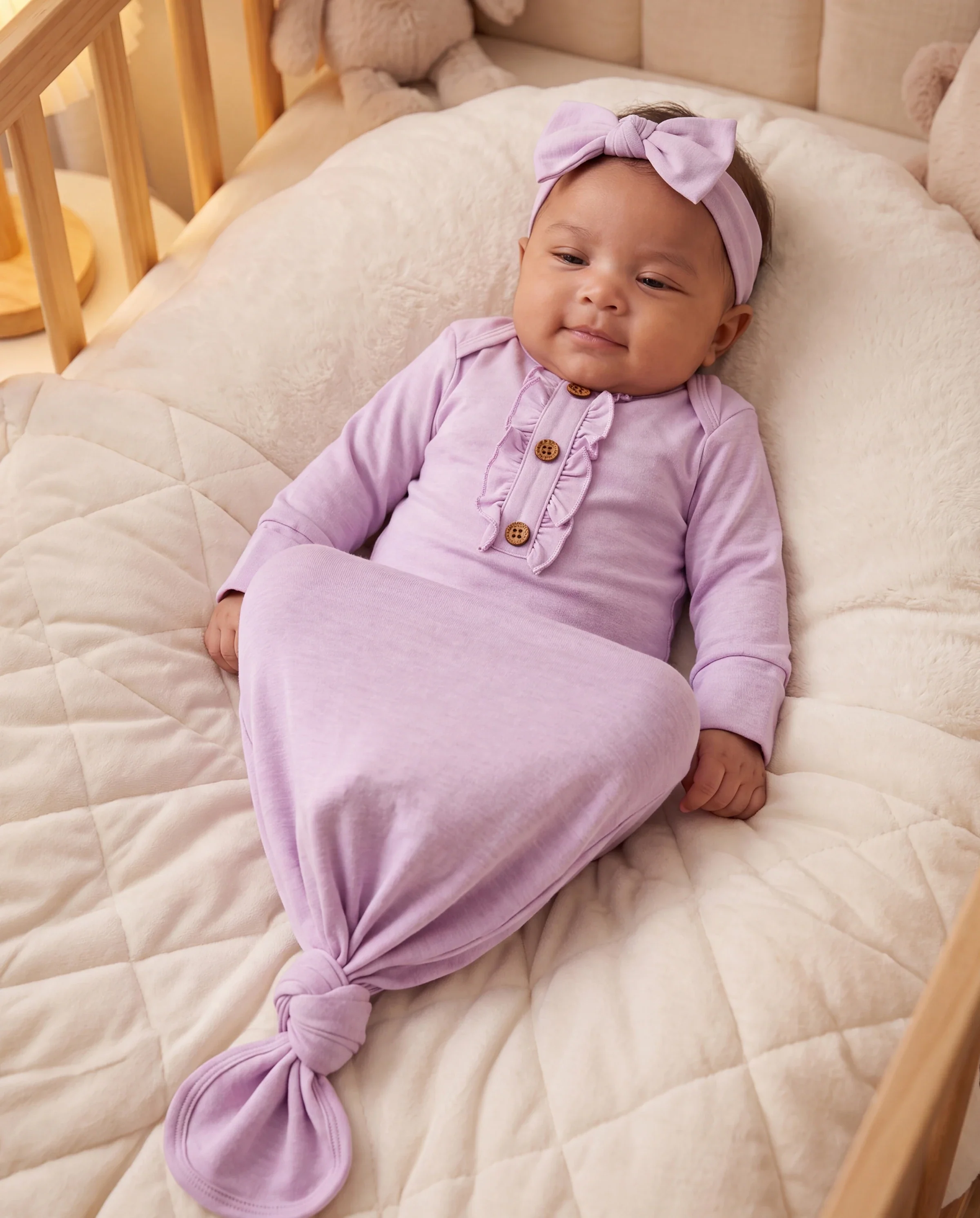 Baby Girl Wool Sleeping Bag Infant Gown with Headband Pink - Image 6