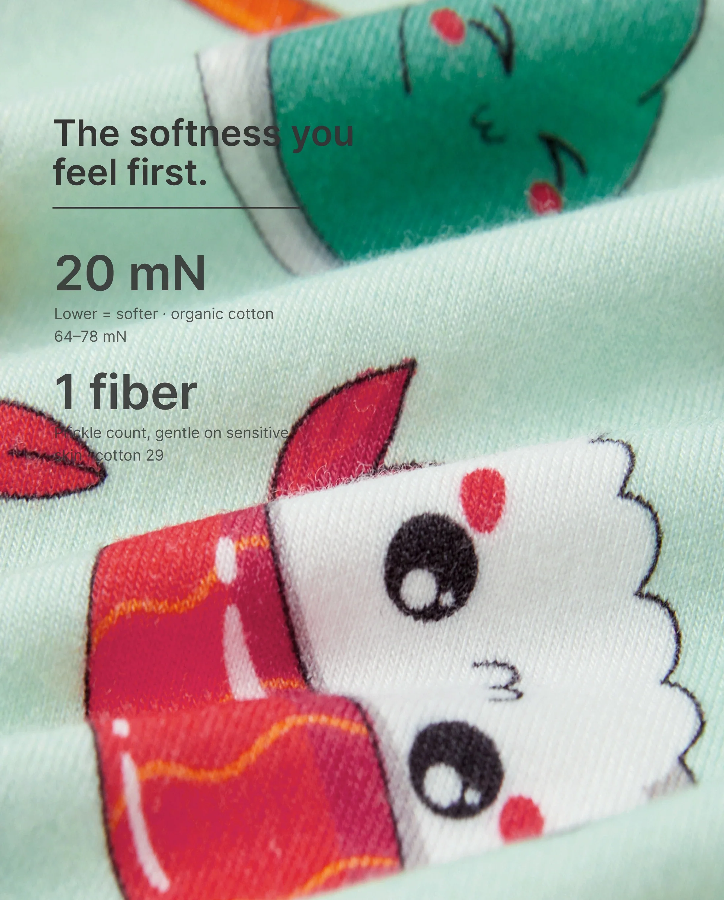 Bamboo Baby Boy / Girl 2-Way Zip Onesies Anti Slip Childlike Food Pattern Bamboo Sleepwear (Snug-Fitting)
Green - Image 5