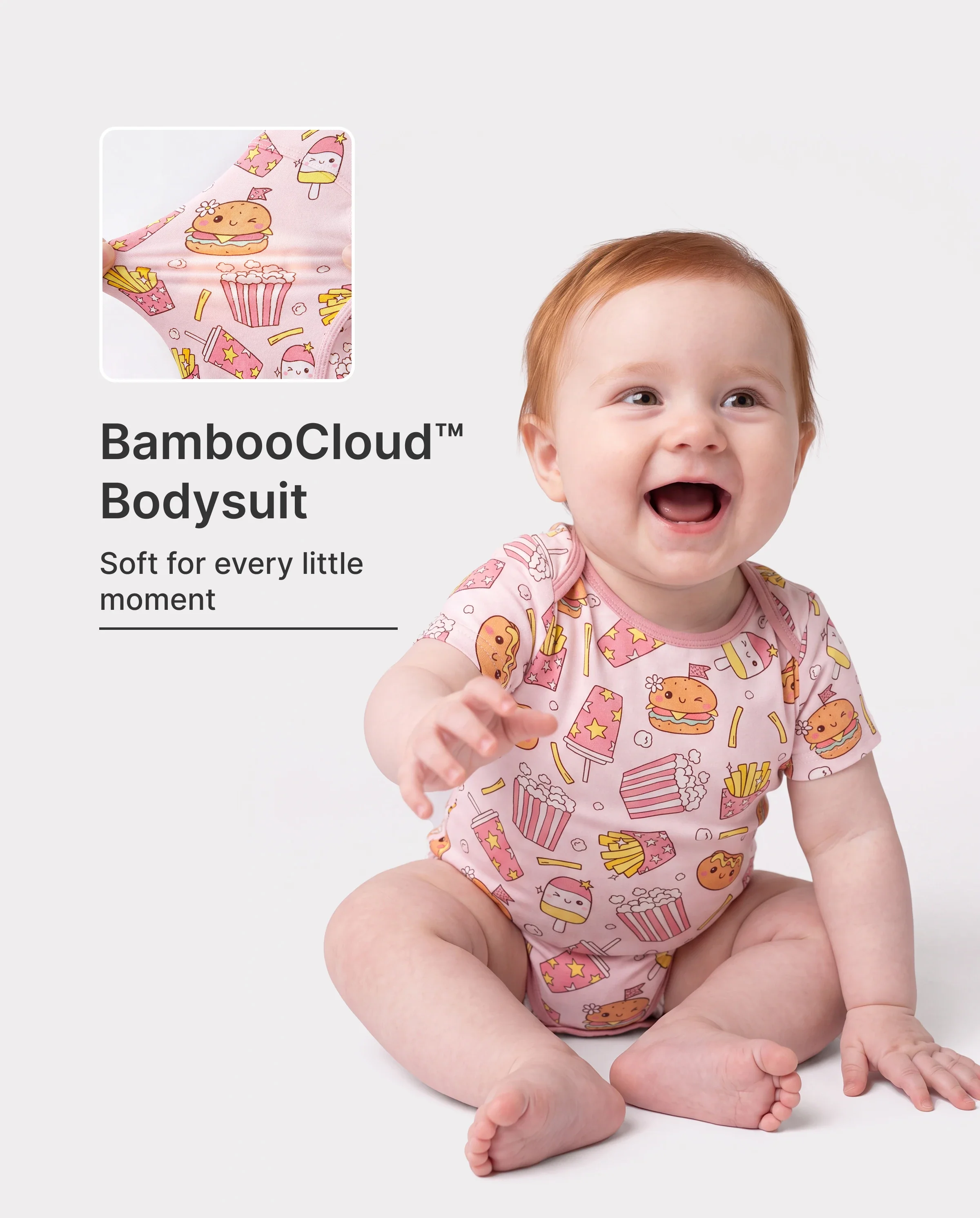 Bamboo Baby Boy/Girl 1pc Allover Print Bodysuits Light Pink - Image 2