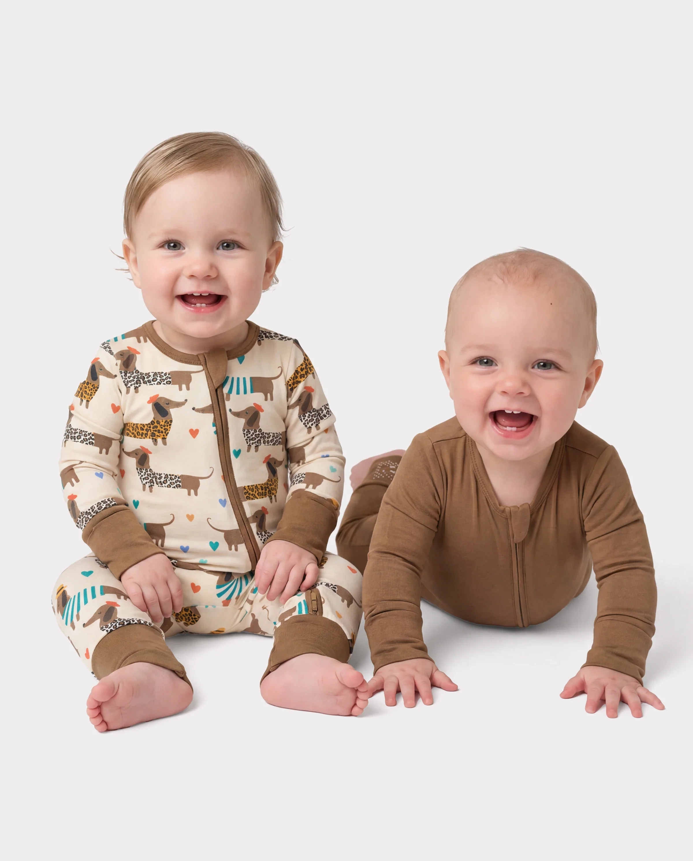 Bamboo Baby Boy/Girl 2-Pack Solid&Bee Printed 2-Way Zipper Anti Slip Footie Coffee - Image 3