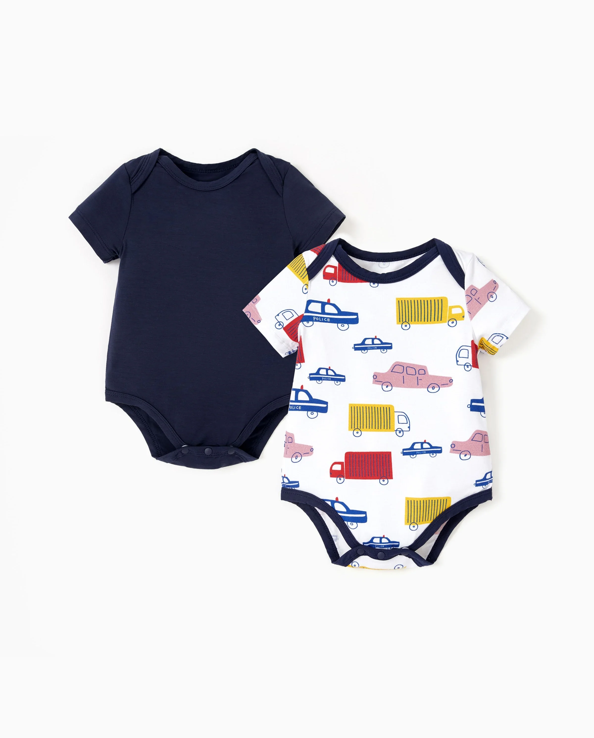 Bamboo Baby Boy/Girl 2-Pack Solid&Printed Rompers Set Deep Blue - Image 8