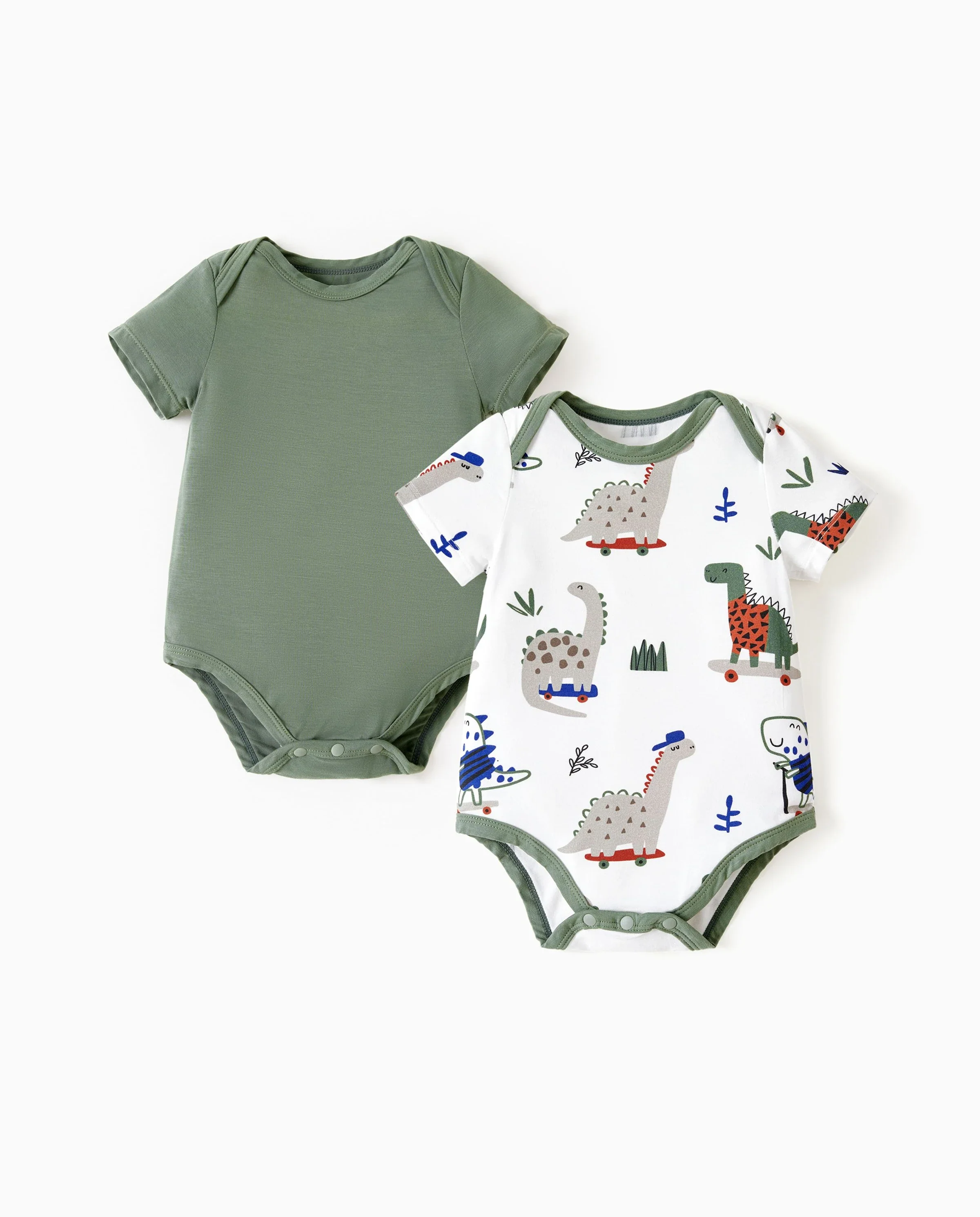 Bamboo Baby Boy/Girl 2-Pack Solid&Printed Rompers Set Green - Image 8