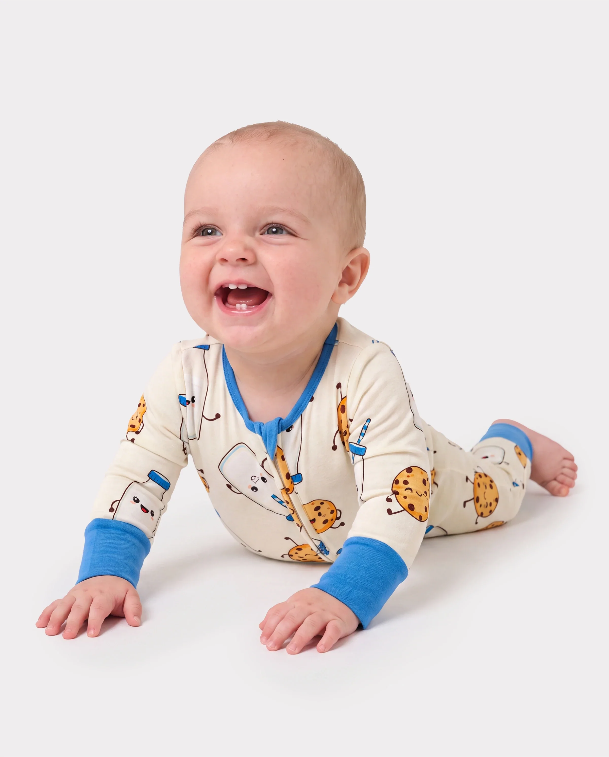 Bamboo Baby Boy/Girl Animal Printed 2-Way Zip Onesies Anti Slip Long-sleeve Footie with Hairband Blue - Image 3