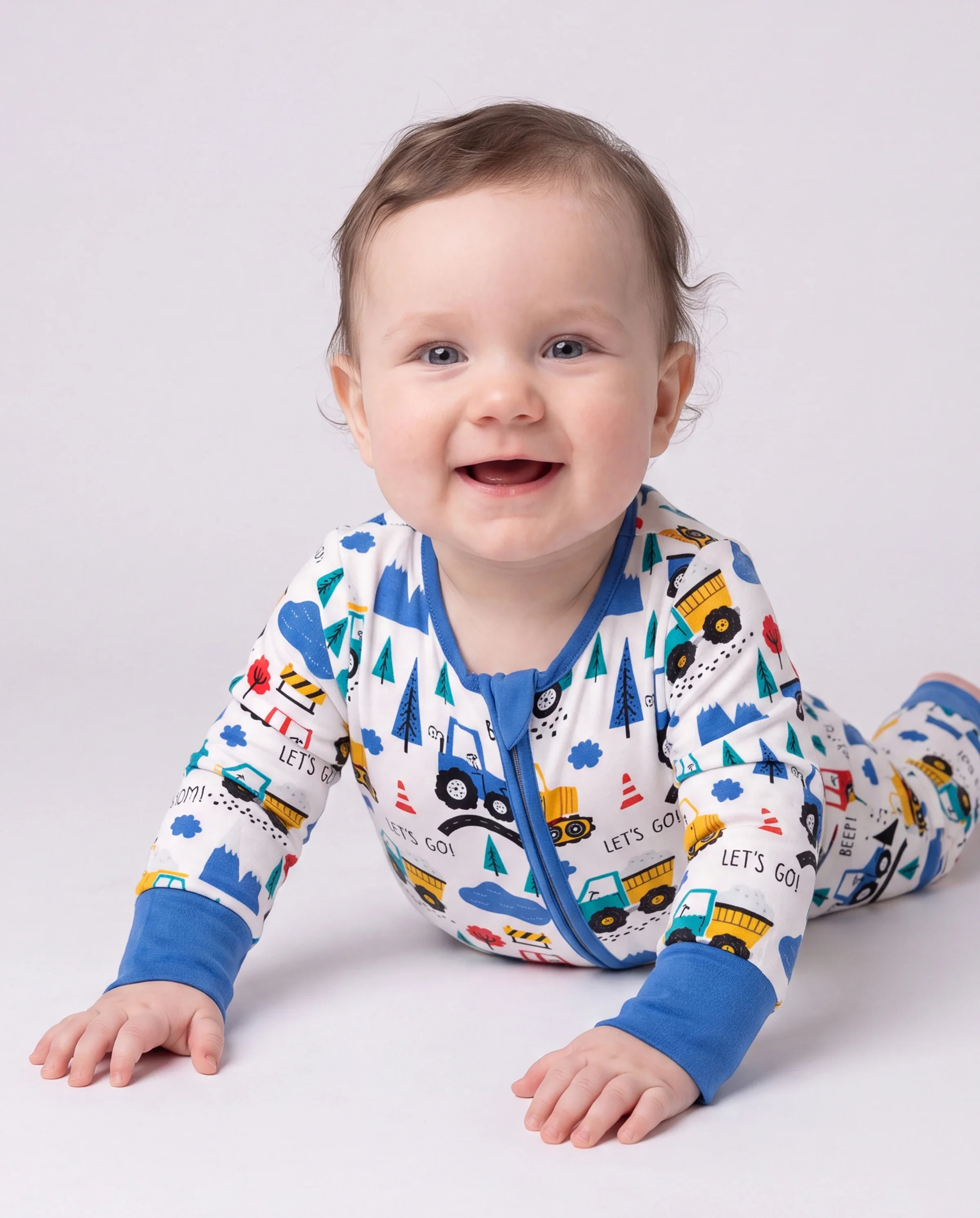 Bamboo Baby Boy/Girl Cartoon Printed 2-Way Zip Onesies Anti Slip Long-sleeve Footie Blue