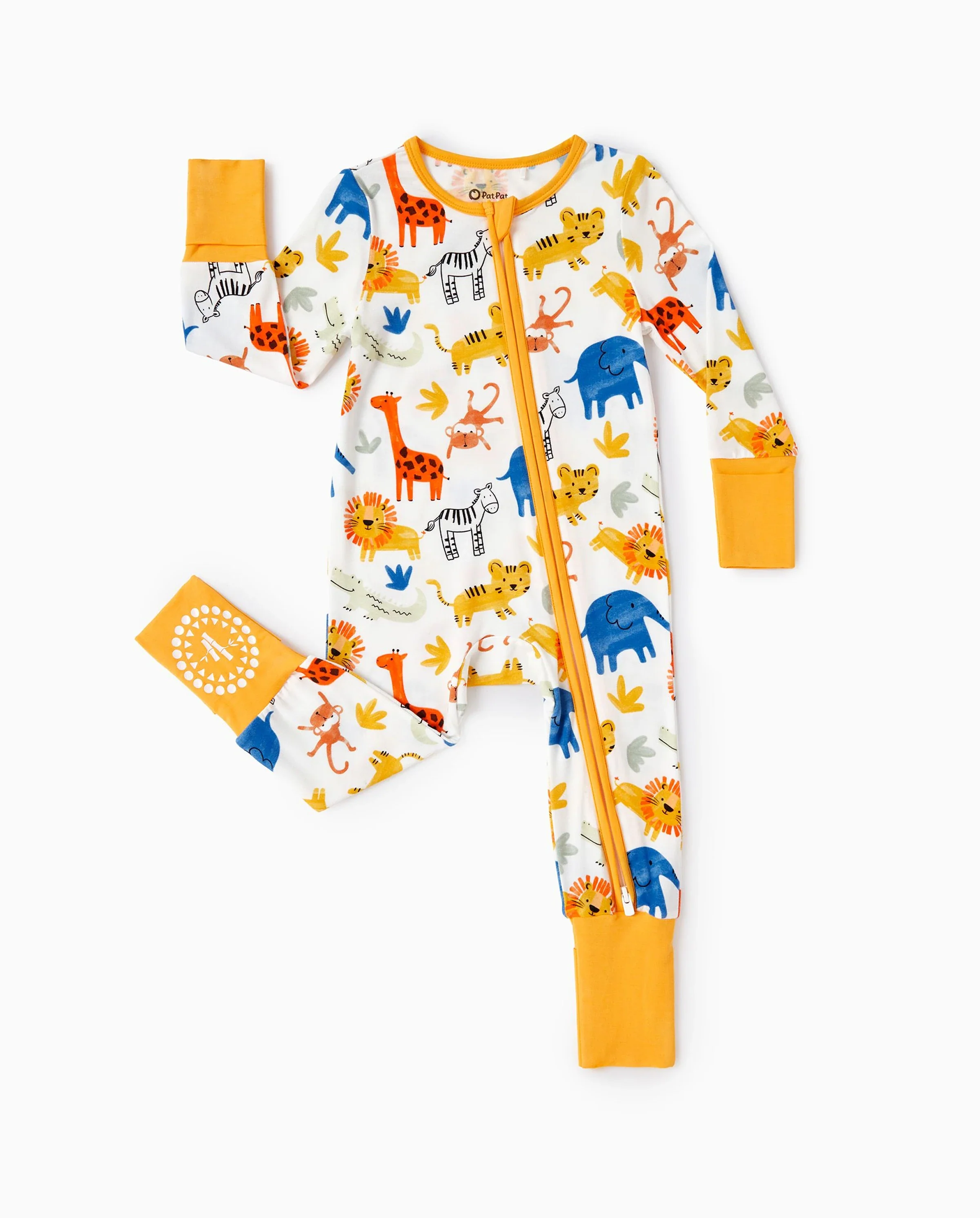 Bamboo Baby Boy/Girl Cartoon Printed 2-Way Zip Onesies Anti Slip Long-sleeve Footie Yellow - Image 6