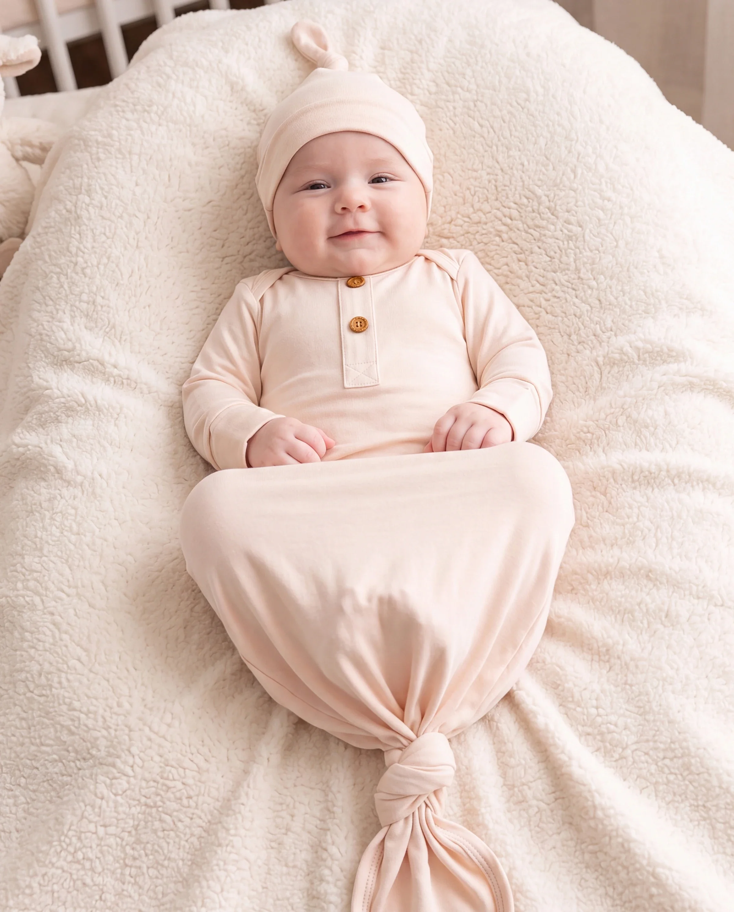 Bamboo Baby Boy/Girl Sleeping Bag Infant Gown with Hat Apricot - Image 6