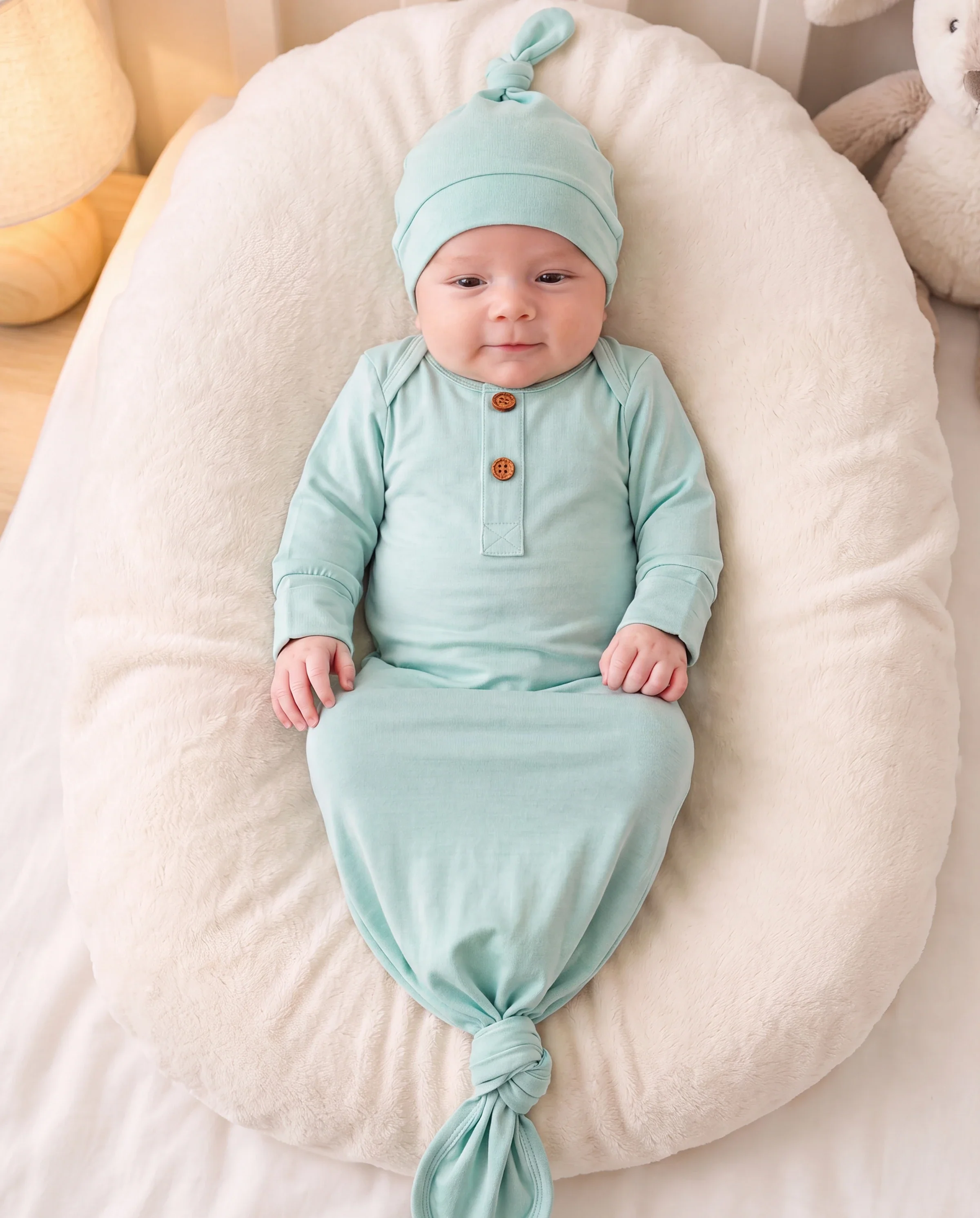 Bamboo Baby Boy/Girl Sleeping Bag Infant Gown with Hat Light Green - Image 6