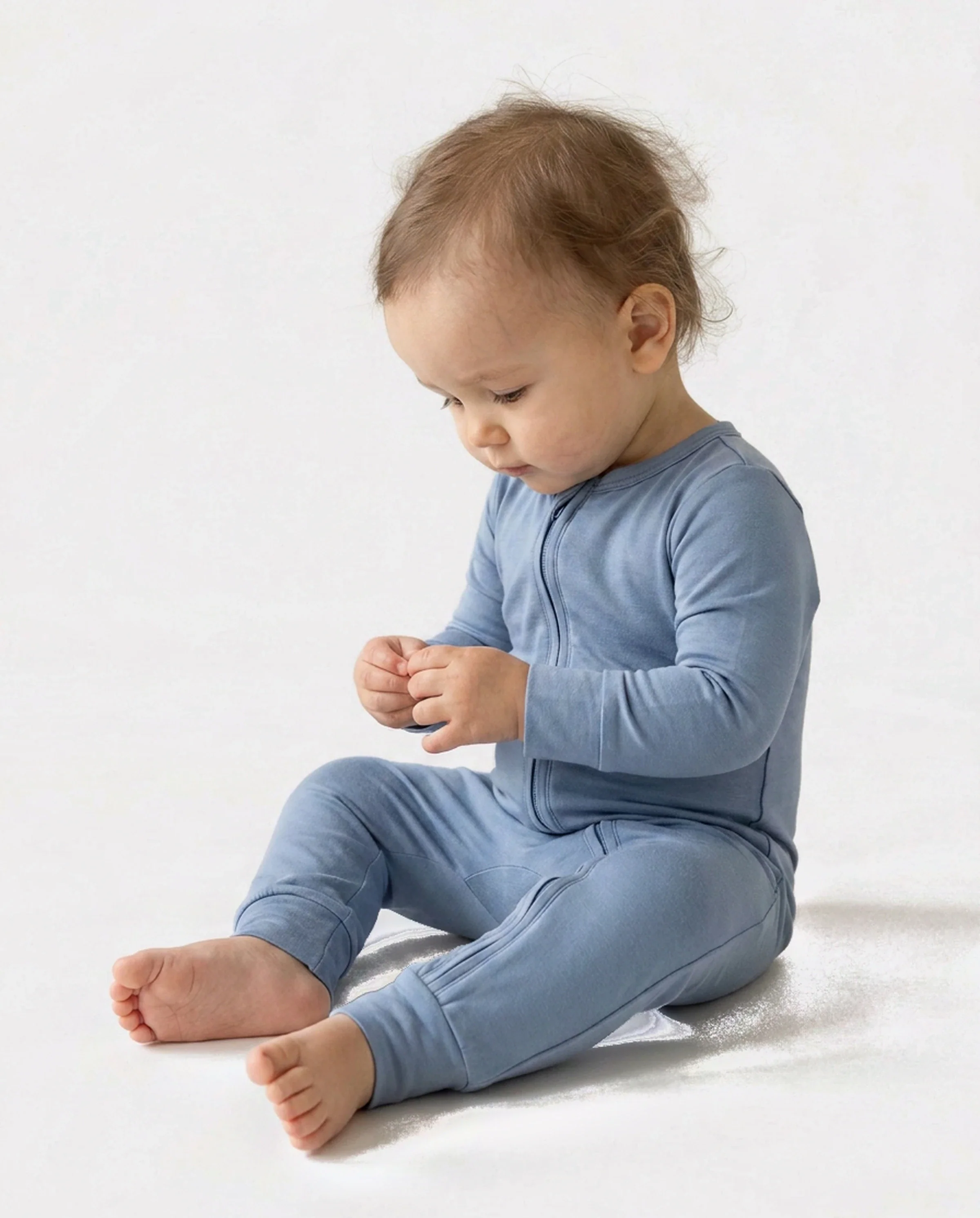 Bamboo Baby Boy/Girl Zip-Up Pajamas Bluish Grey - Image 4