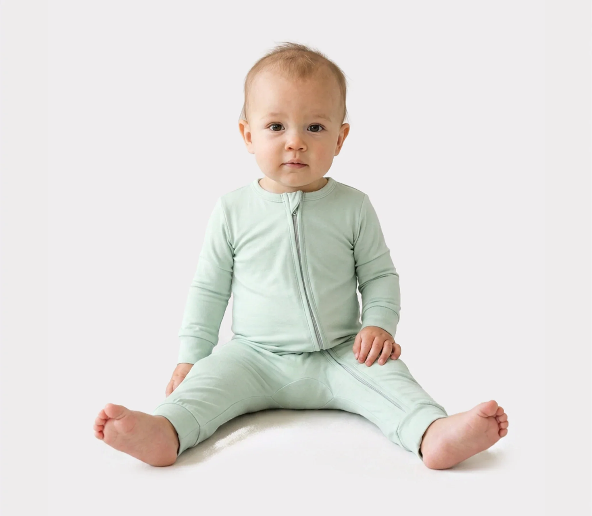 Bamboo Baby Boy/Girl Zip-Up Pajamas Pale Green