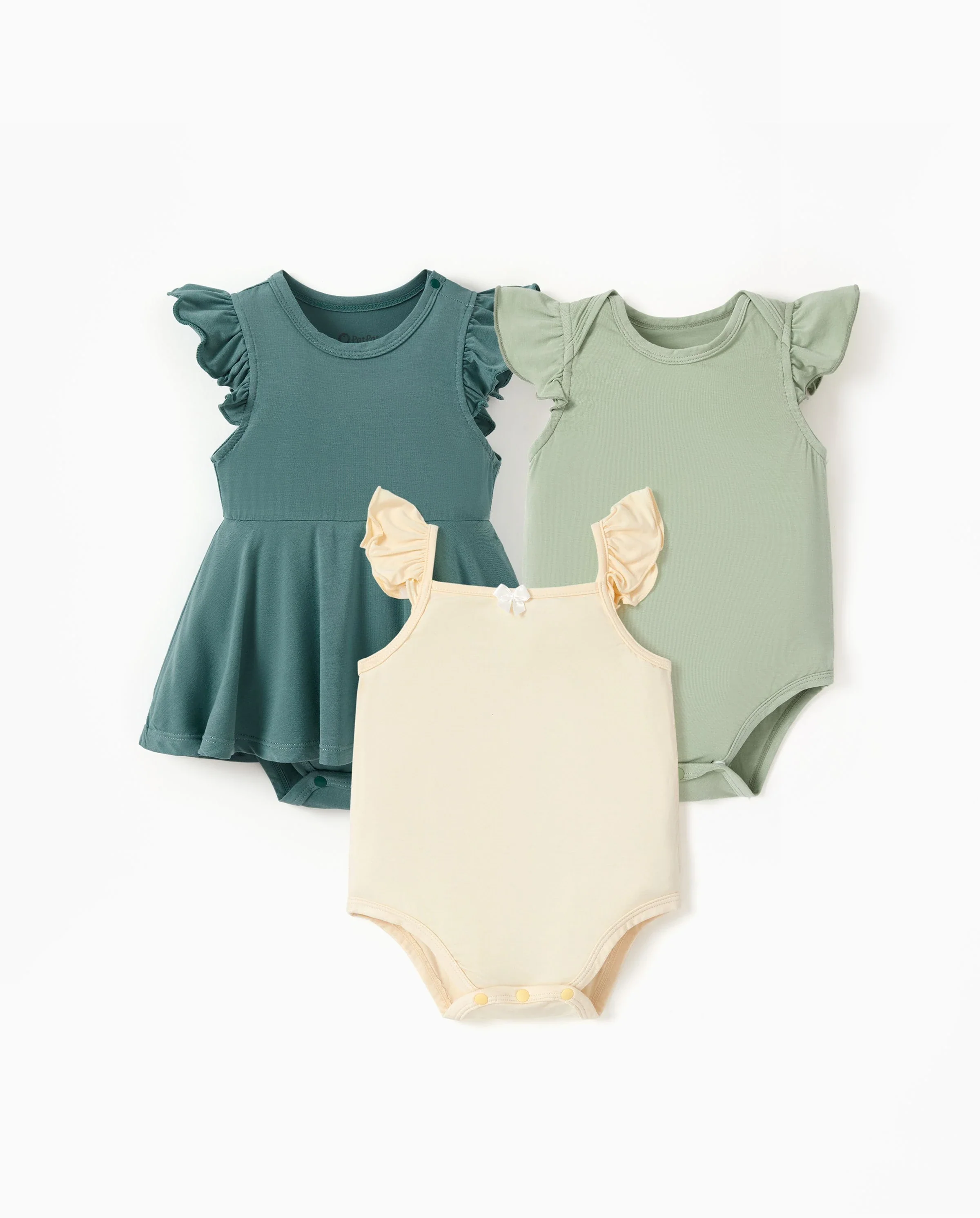 Bamboo Baby Girl Solid Color 3-Piece Rompers Set Green - Image 6