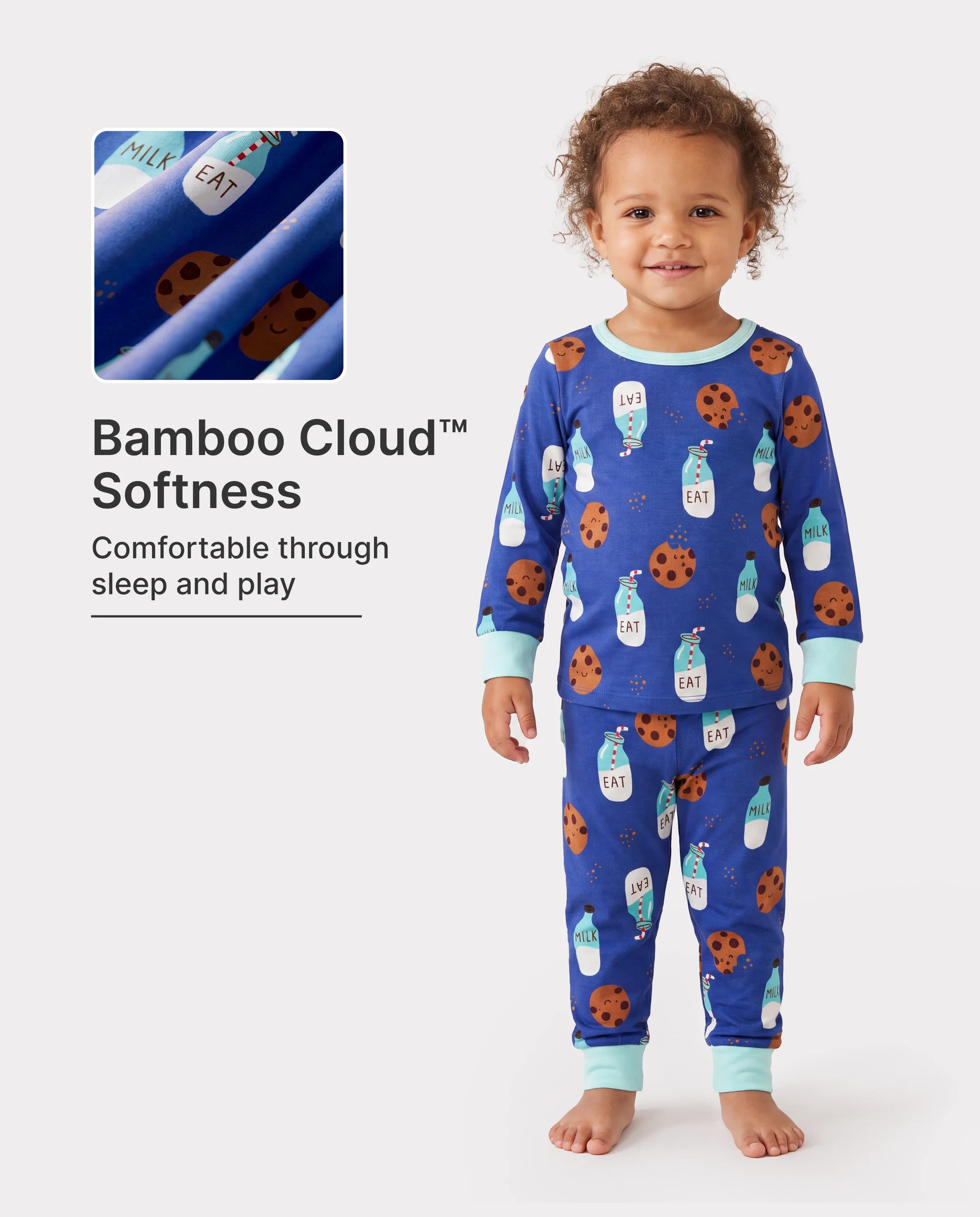 Bamboo Baby/Toddler 2-Piece Childlike Animal Print Snug-Fitting Pajamas Set Blue - Image 4