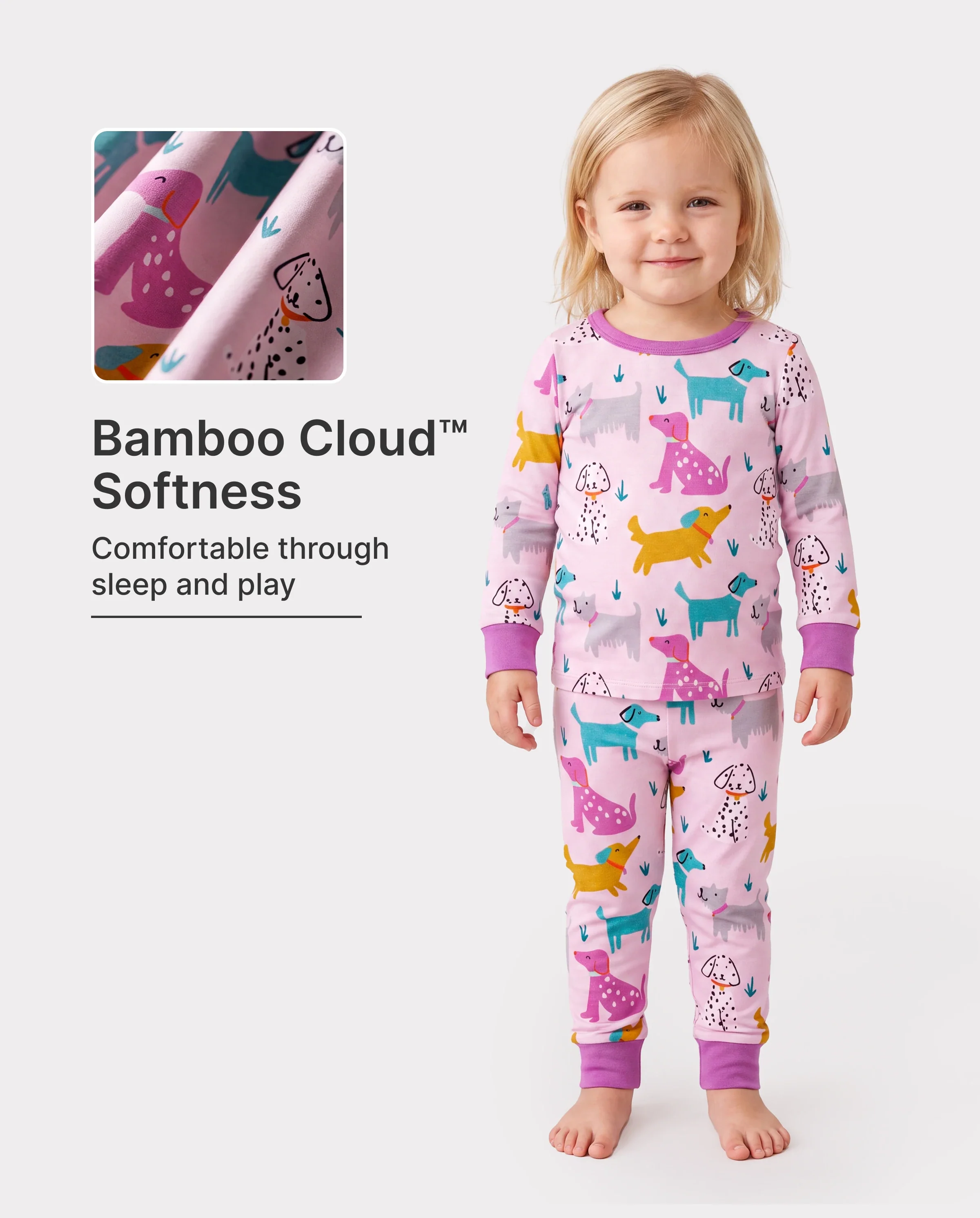 Bamboo Baby/Toddler 2-Piece Childlike Animal Print Snug-Fitting Pajamas Set Hot Pink