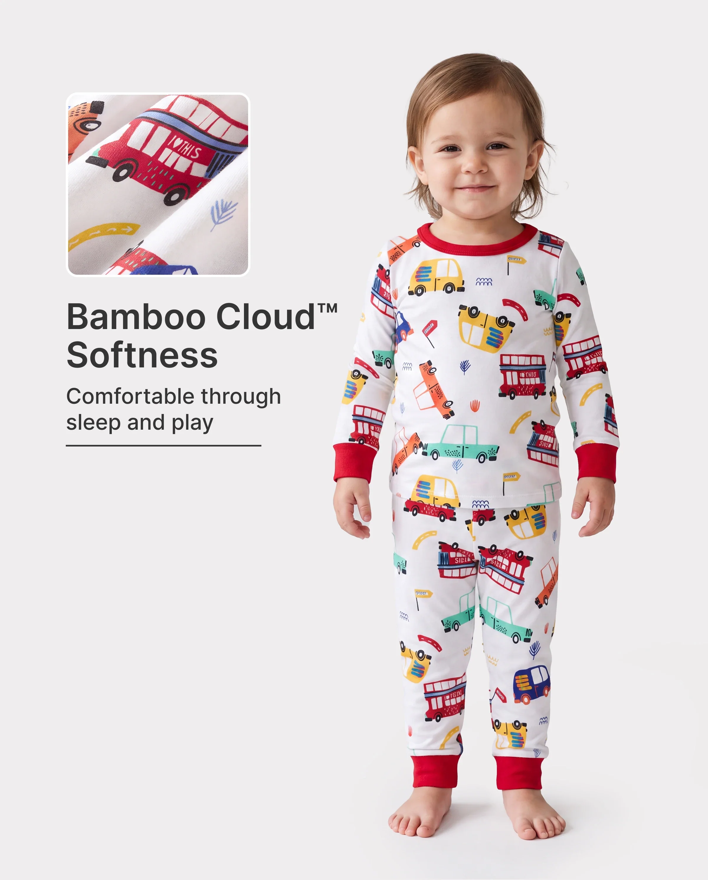 Bamboo Baby/Toddler 2-Piece Childlike Animal Print Snug-Fitting Pajamas Set Red - Image 2