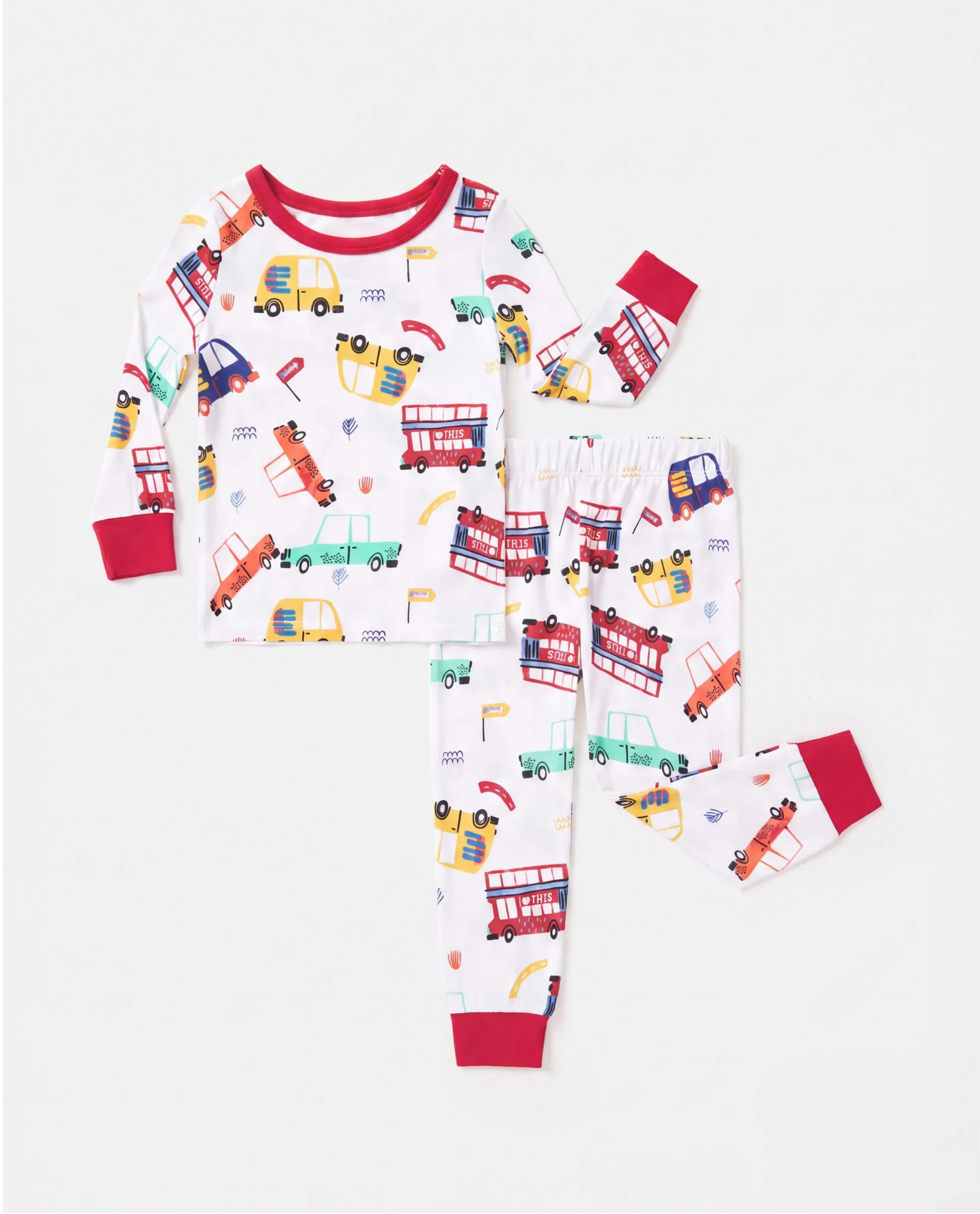 Bamboo Baby/Toddler 2-Piece Childlike Animal Print Snug-Fitting Pajamas Set Red - Image 7