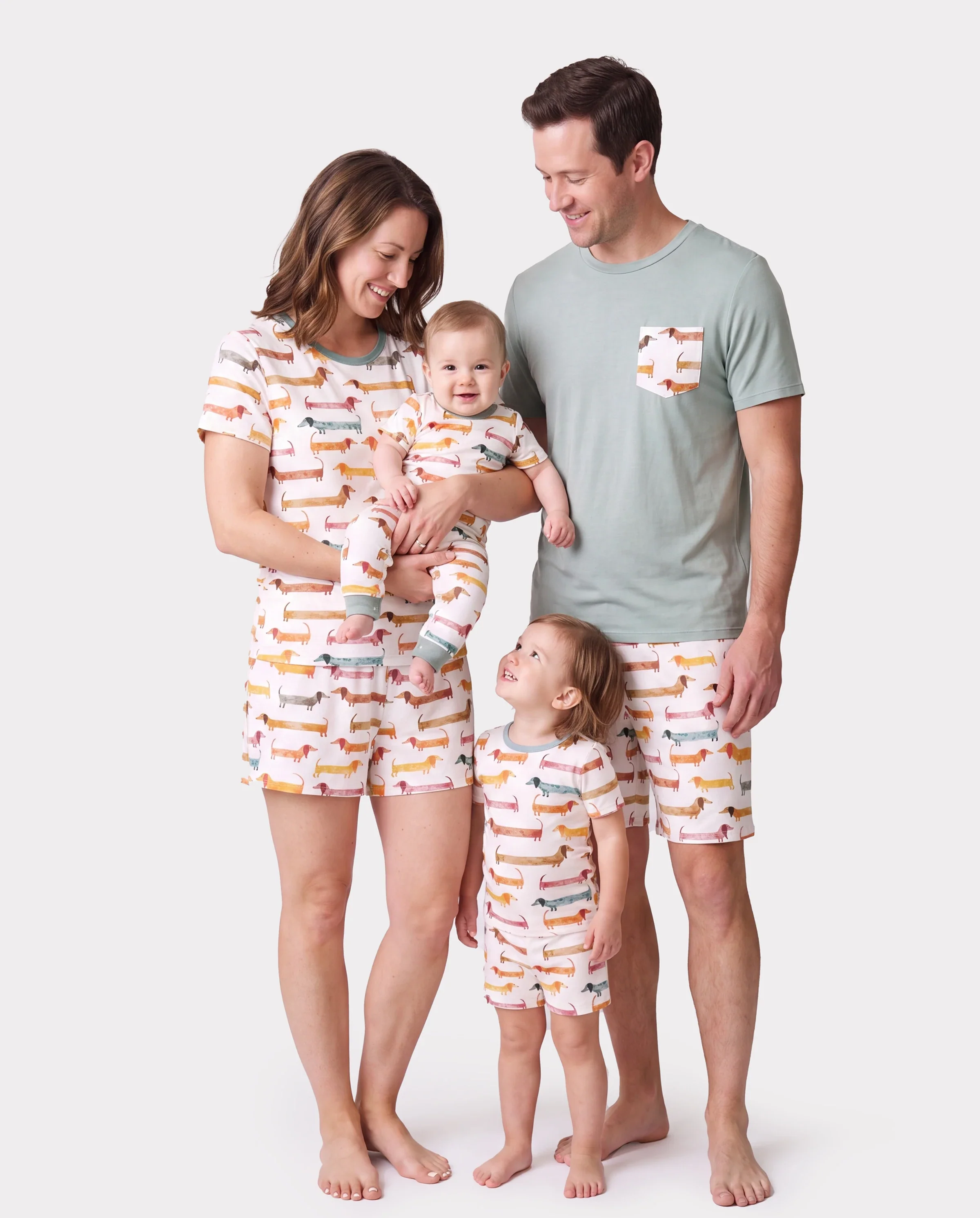 Bamboo Family Pajamas Cute Doggy Patterned Short-sleeve Matching Pajamas Set ( Snug-Fitting for Children ) Multi-color