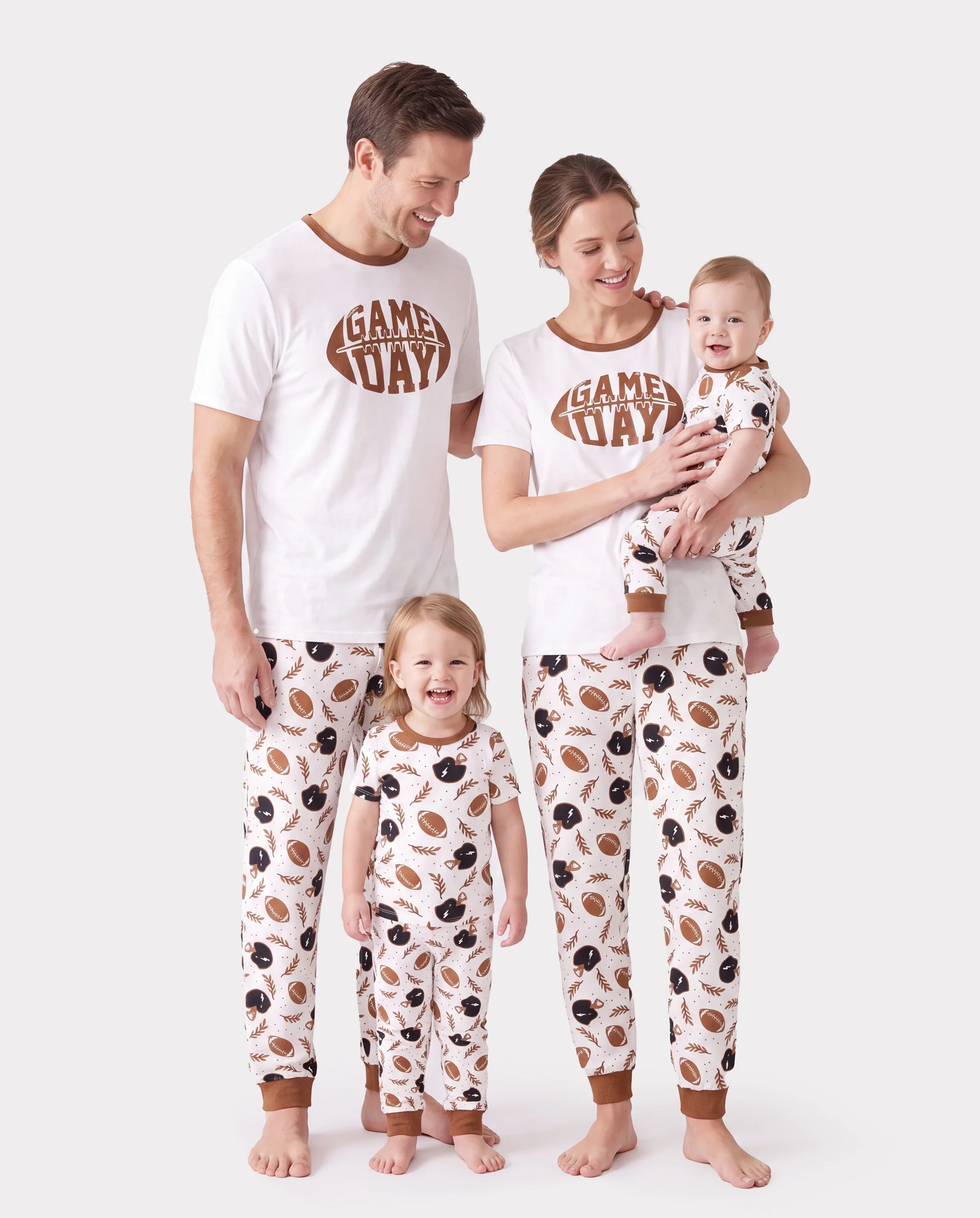 Bamboo Family Pajamas Football and Letter Print Short-sleeve Matching Pajama Set ( Snug-Fitting for Children ) Khaki