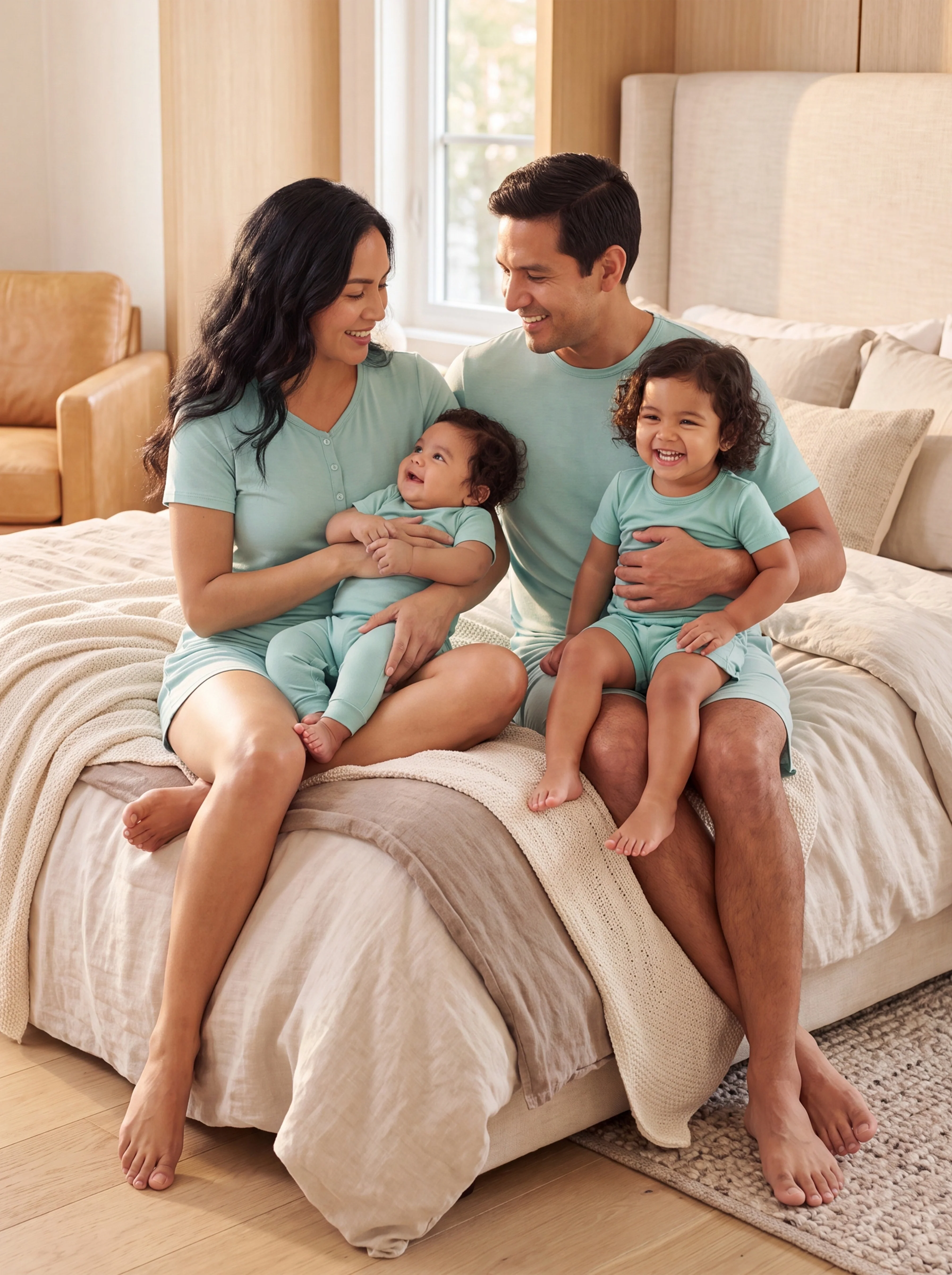 Bamboo Family Pajamas Solid Color Green Short Sleeve Matching Pajama Set ( Snug-Fitting for Children ) Green - Image 10