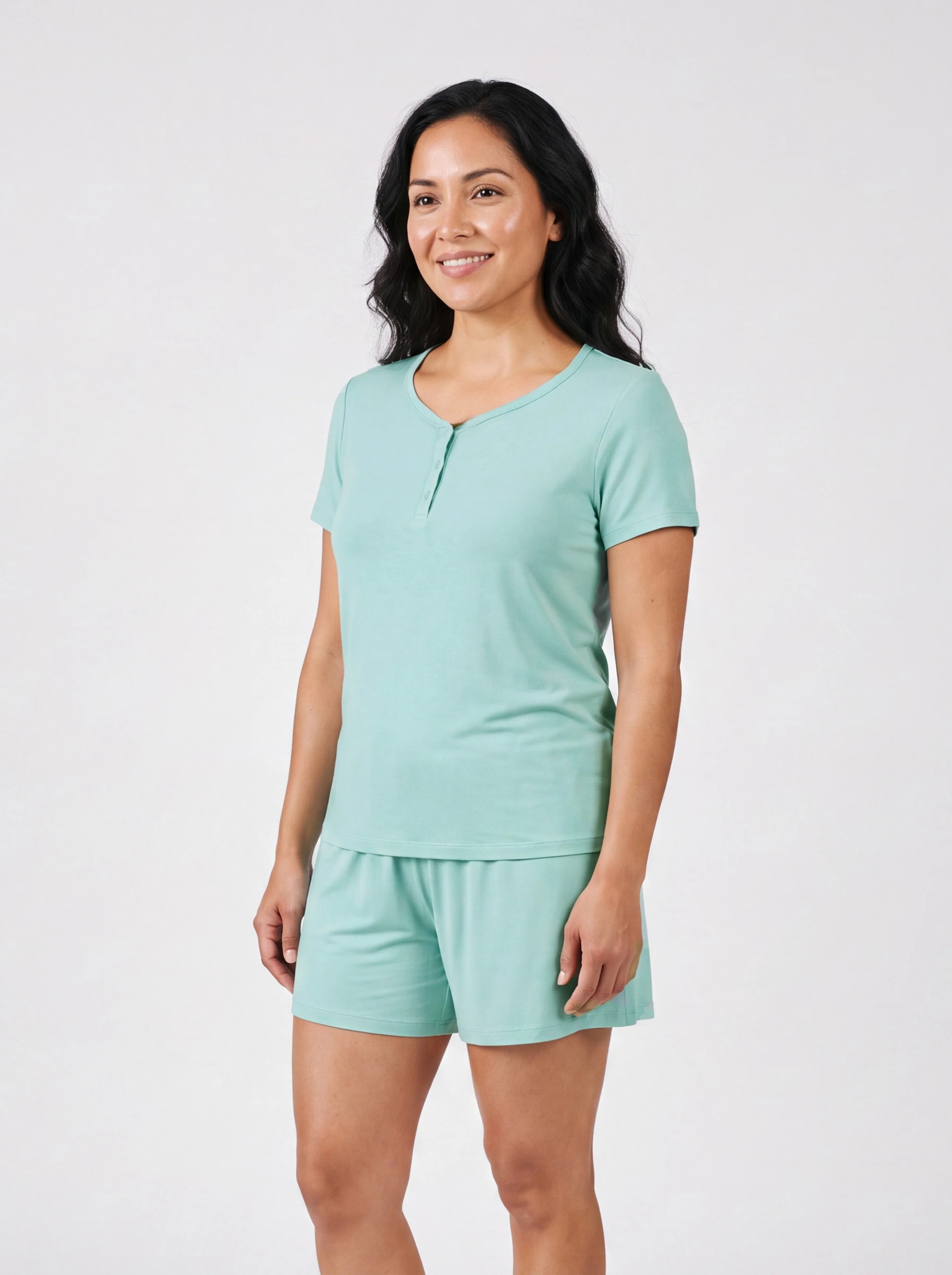 Bamboo Family Pajamas Solid Color Green Short Sleeve Matching Pajama Set ( Snug-Fitting for Children ) Green - Image 2