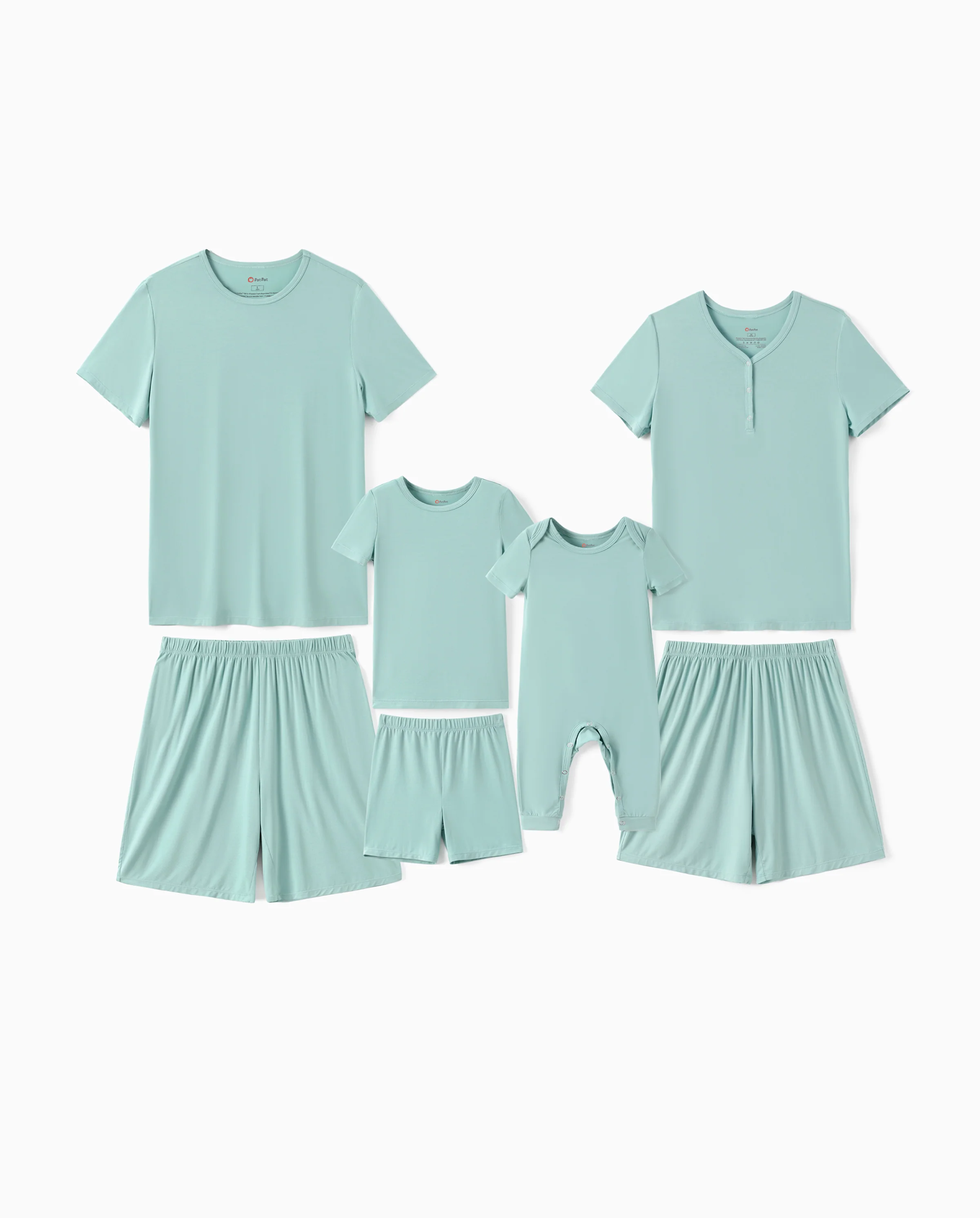 Bamboo Family Pajamas Solid Color Green Short Sleeve Matching Pajama Set ( Snug-Fitting for Children ) Green - Image 9