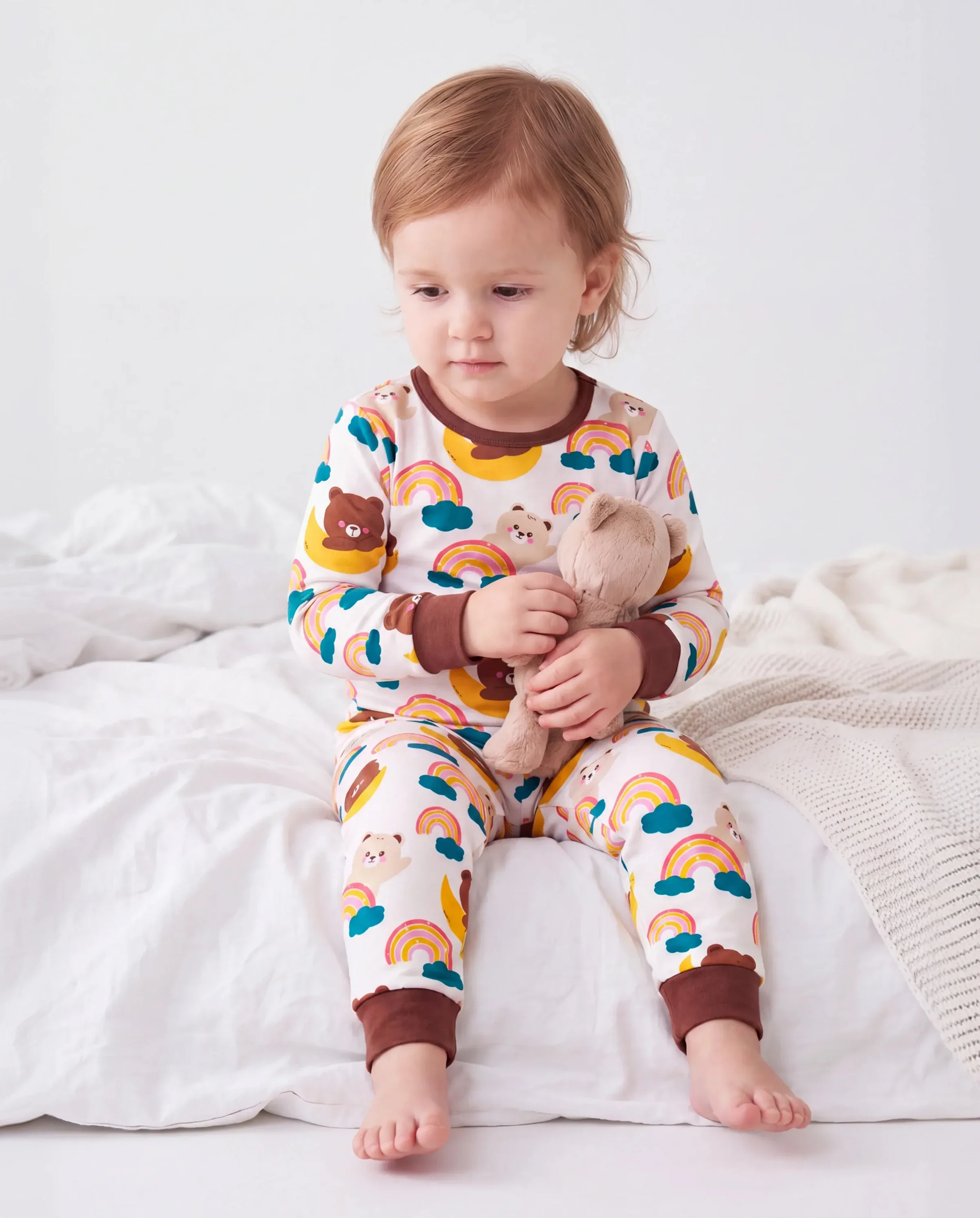 Bamboo Pajamas Set 2-Piece Childlike Animal Print Snug-Fitting Pajamas Set for Baby/Toddler Brown - Image 2