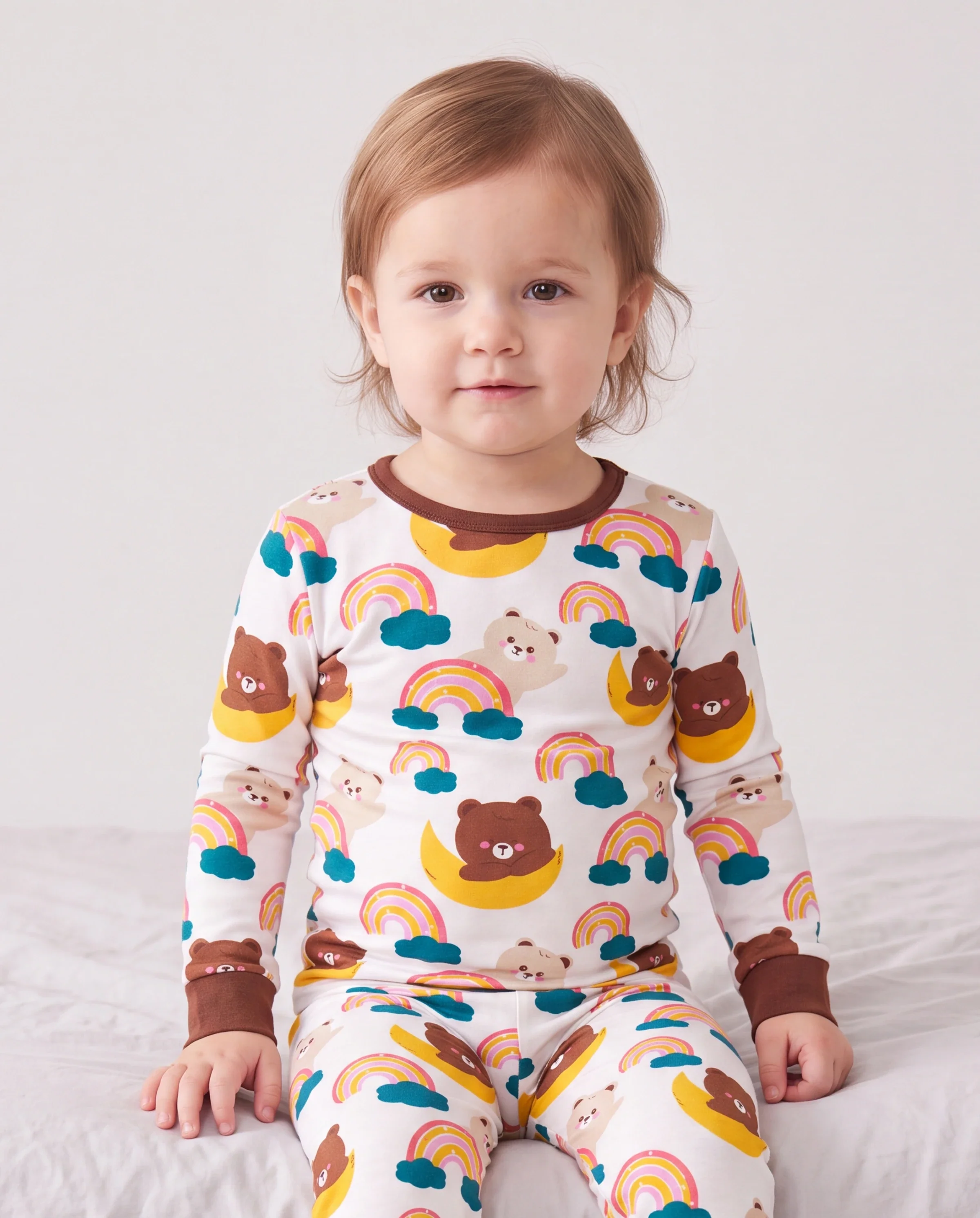 Bamboo Pajamas Set 2-Piece Childlike Animal Print Snug-Fitting Pajamas Set for Baby/Toddler Brown - Image 3