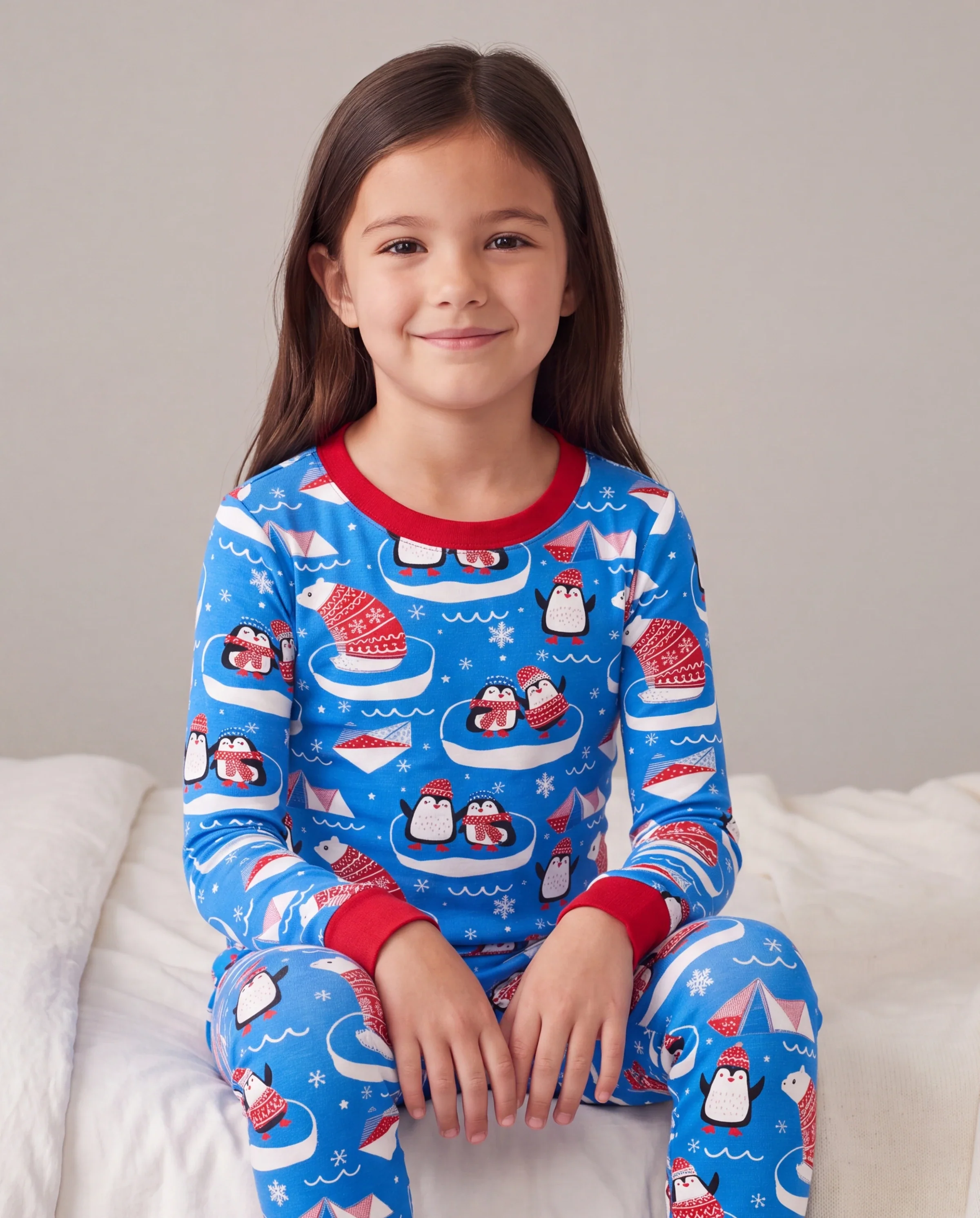 Christmas / Halloween Pajamas 2-piece Bamboo Pajamas Set With Playful Print for Toddler / Kids ( Snug-Fitting) Light Blue - Image 4