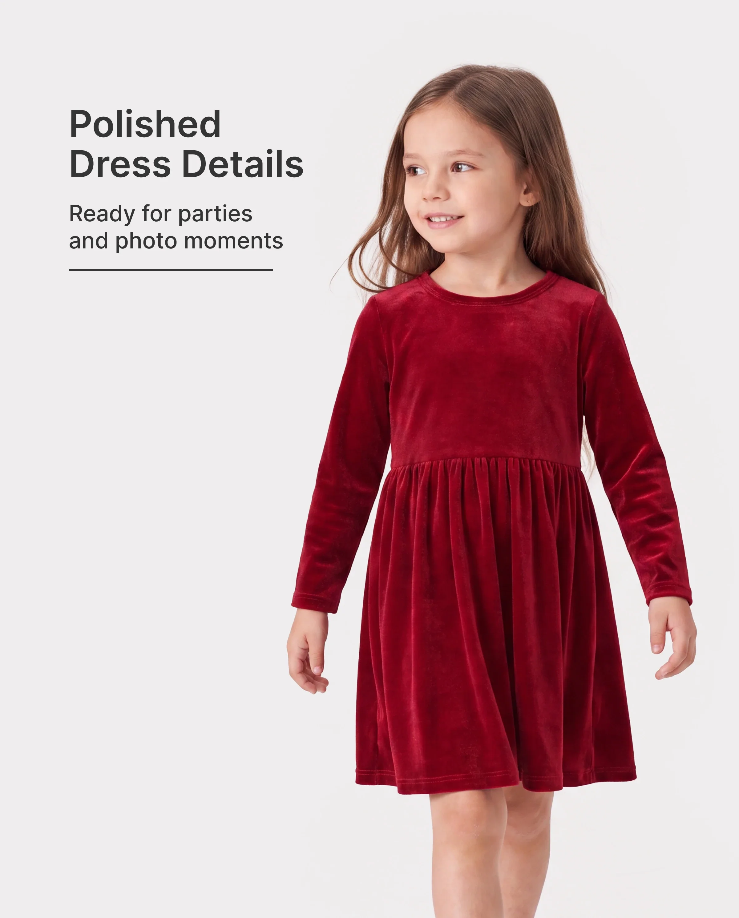 Christmas Sweet Toddler Girl Solid color Velvet material Dress Set Red - Image 2