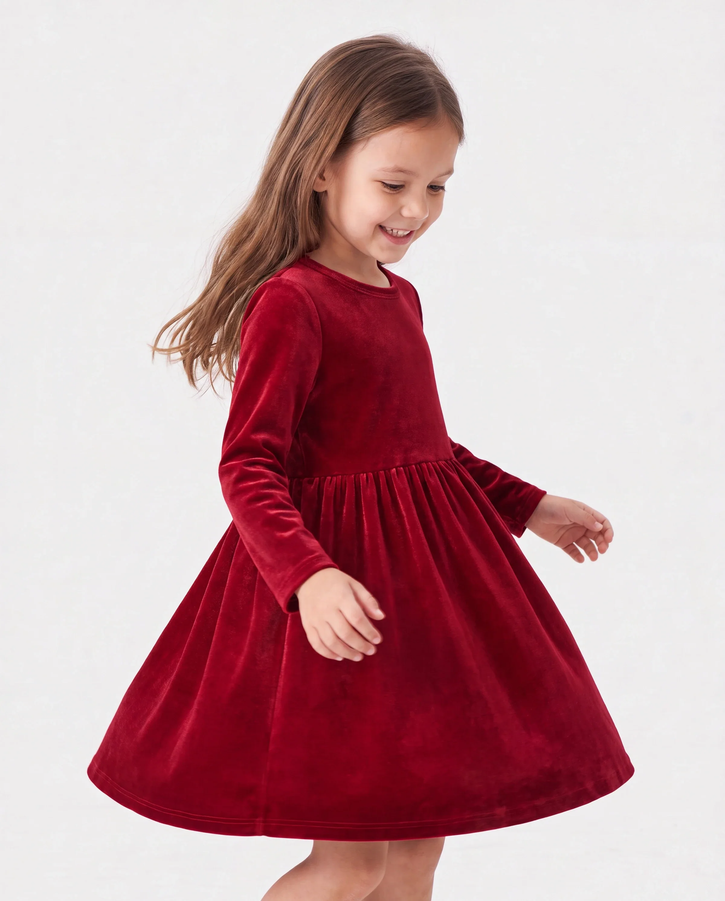 Christmas Sweet Toddler Girl Solid color Velvet material Dress Set Red - Image 6