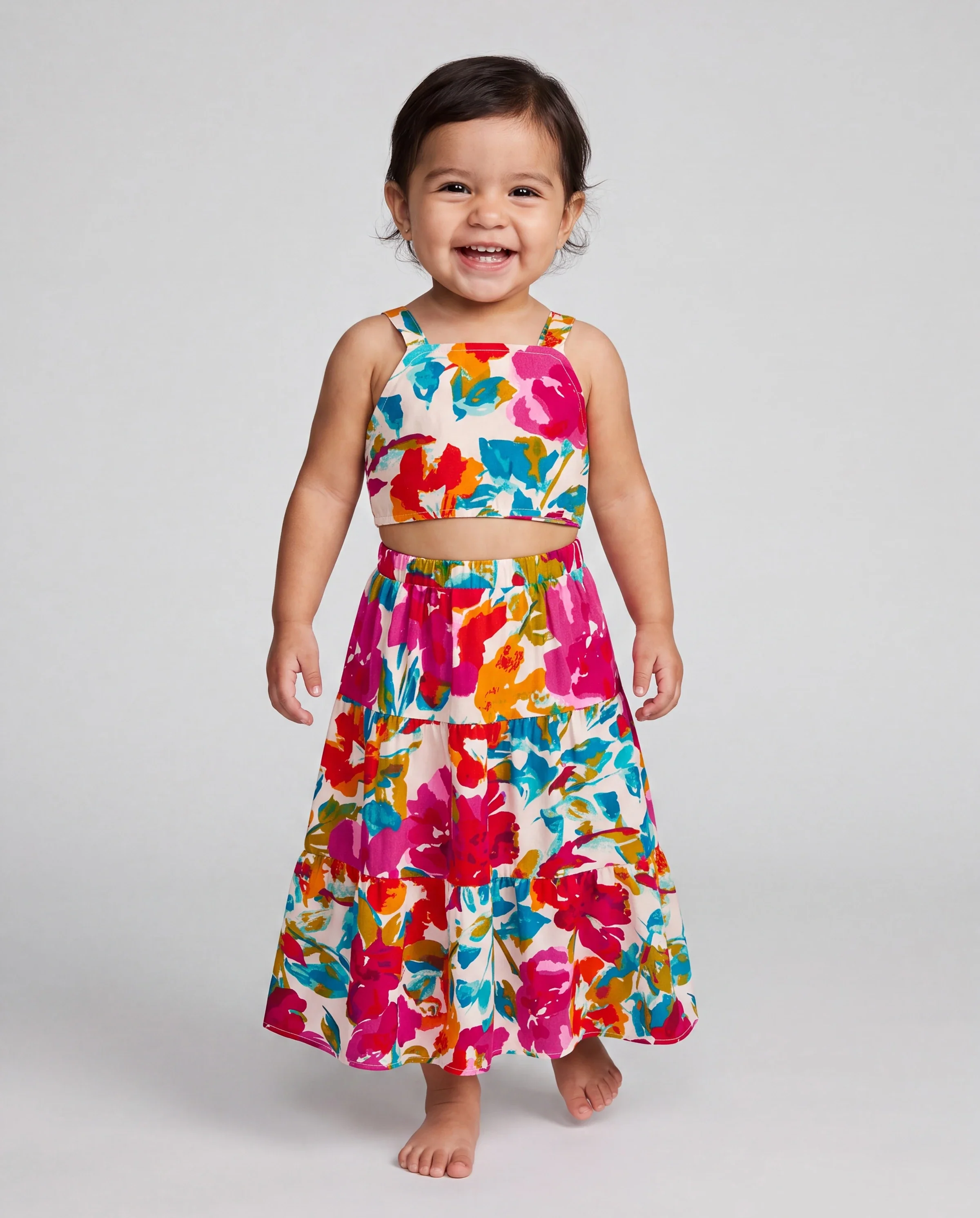 Daddy & Daughter Colorful Outfits Sleeveless Strap Top and Skirt Co-ord Set & Shirt Sets Summer Vacation Clothe for Beach, Photoshoots, Travel Hot Pink - Image 3