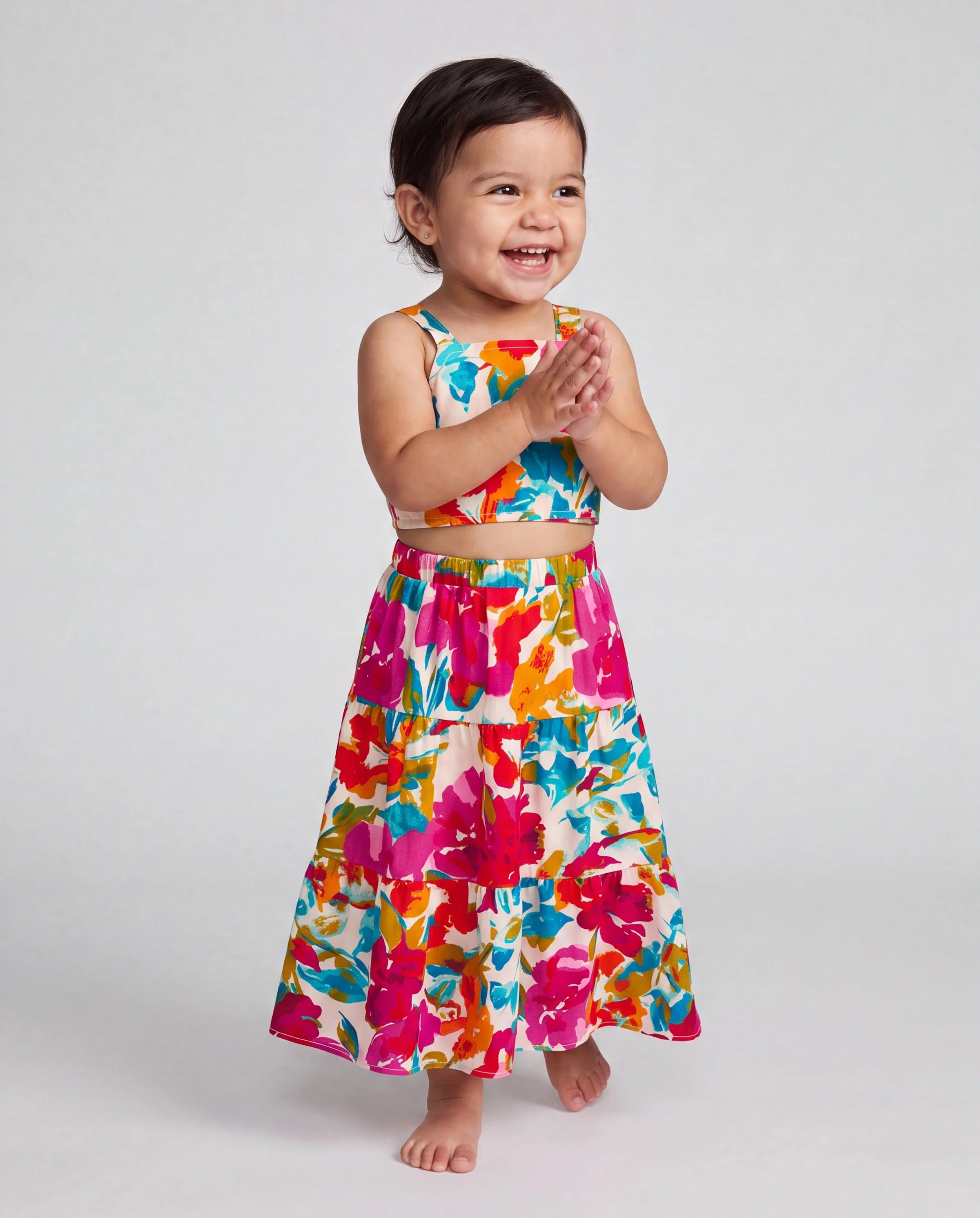 Colorful Toddler/Kid Girl Sleeveless Strap Top and Skirt Co-ord Set & Shirt Sets Summer Vacation Clothe for Beach, Photoshoots, Travel Hot Pink - Image 2